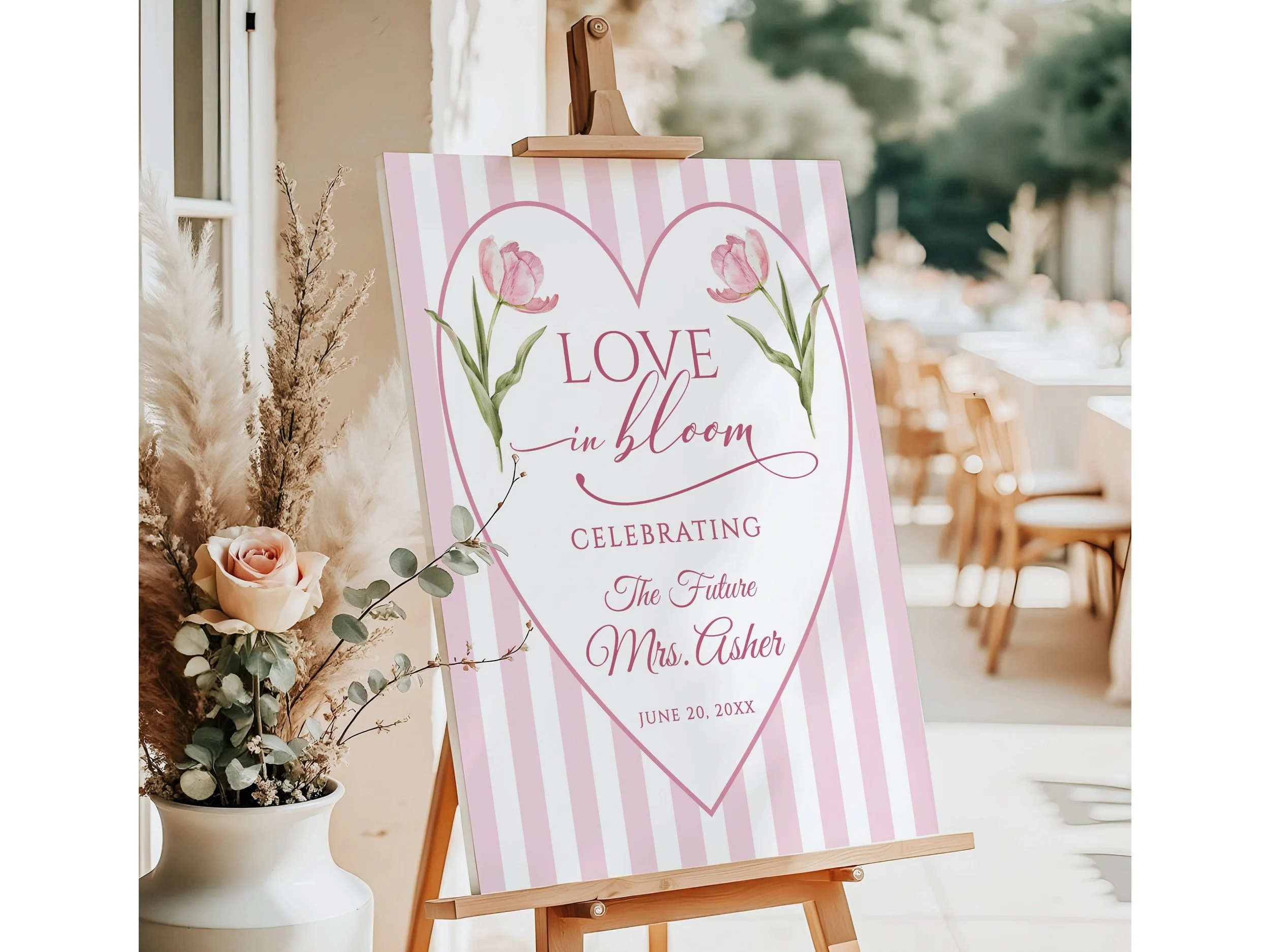 Preppy Pink Tulip Heart Welcome Sign, Love is in Bloom Future Mrs. Bridal Shower Decor #56