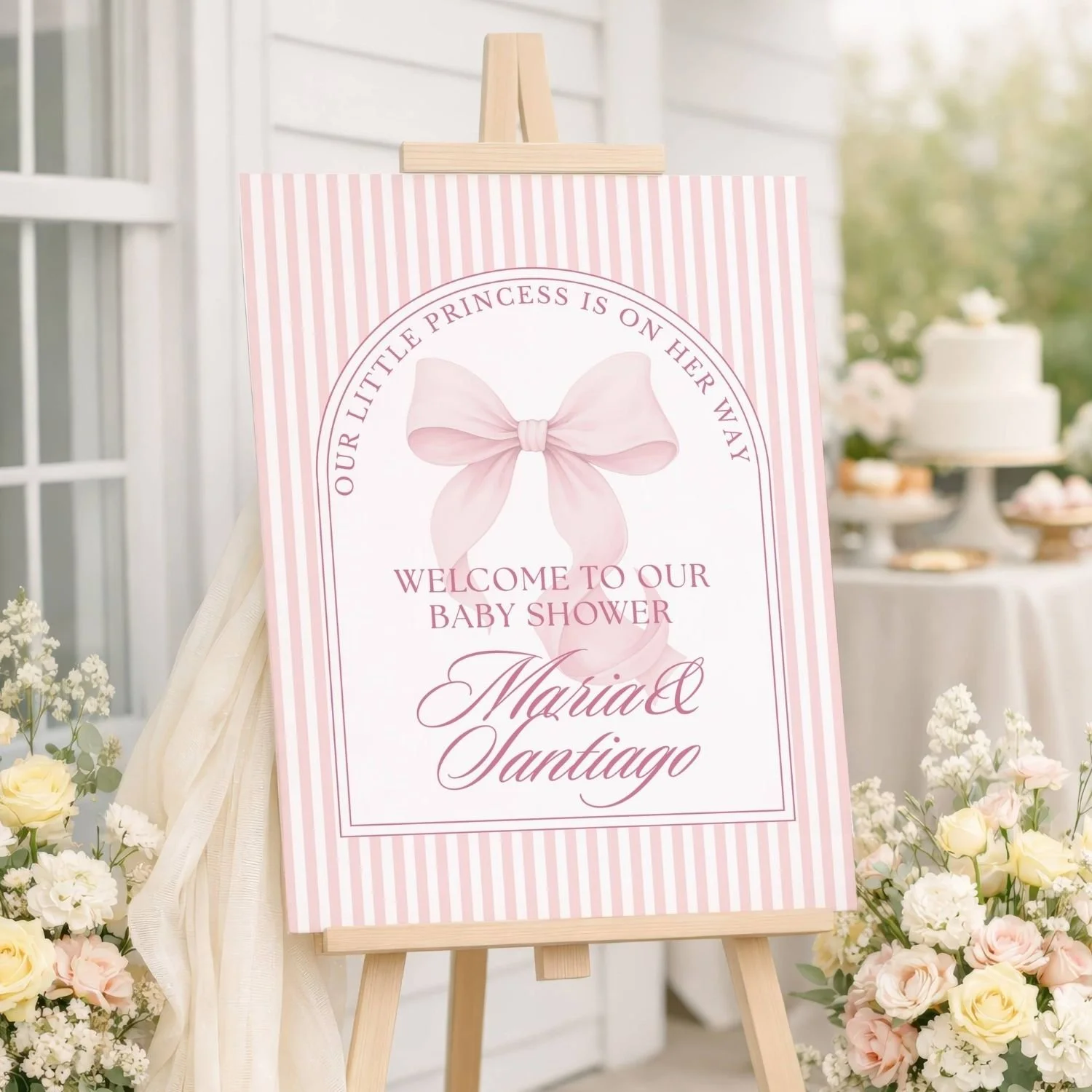 Little Princess Blush Pink Bow Baby Shower Welcome Sign-#90