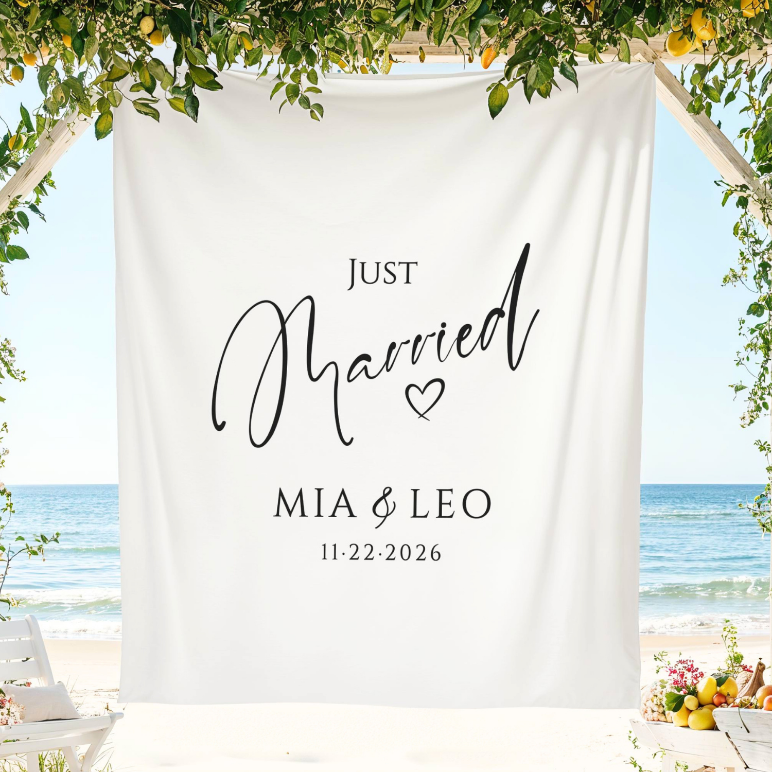 Personalized Just Married Wedding Welcome Banner Tapestry Sign #2