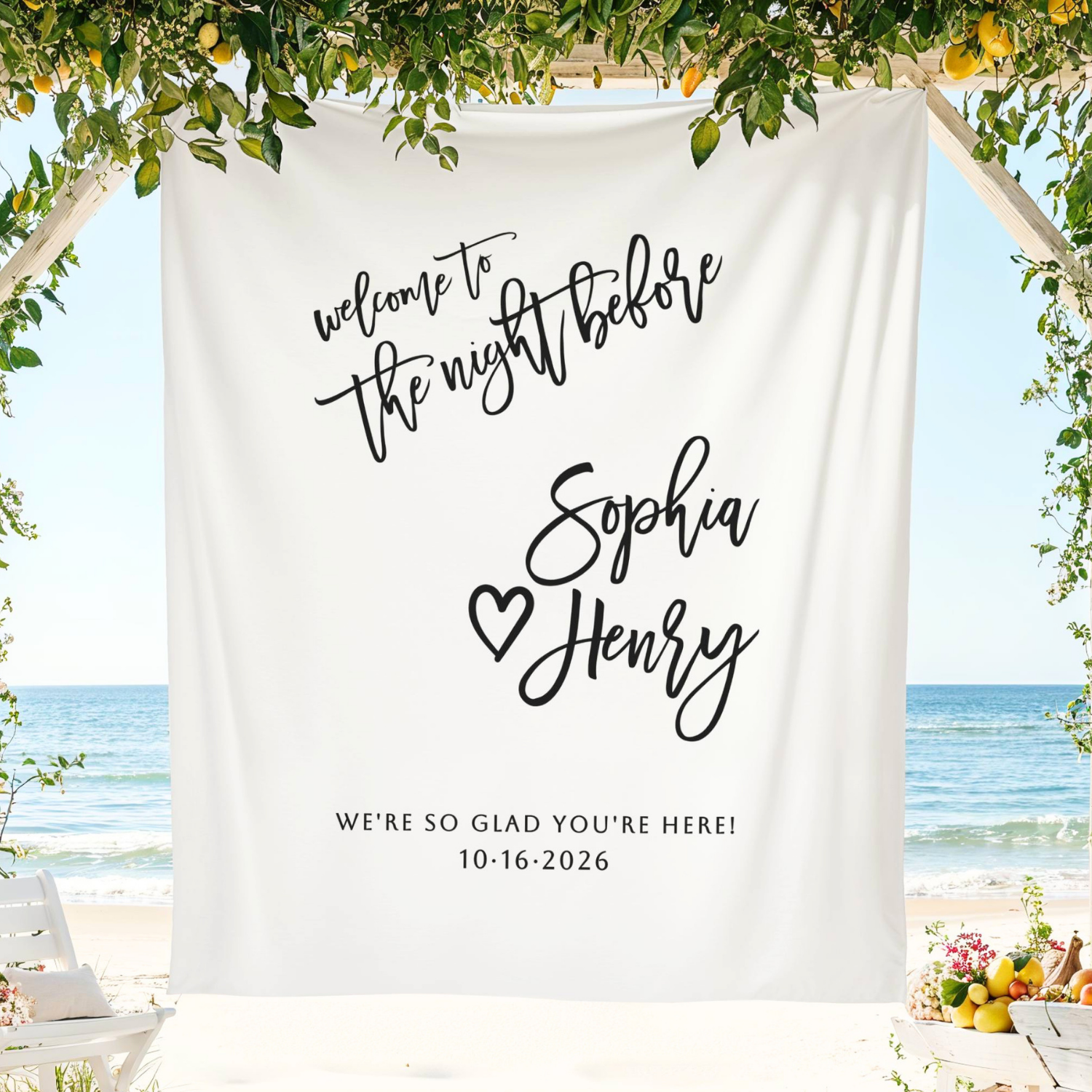 Night Before Wedding Welcome Sign, Tapestry Banner #50
