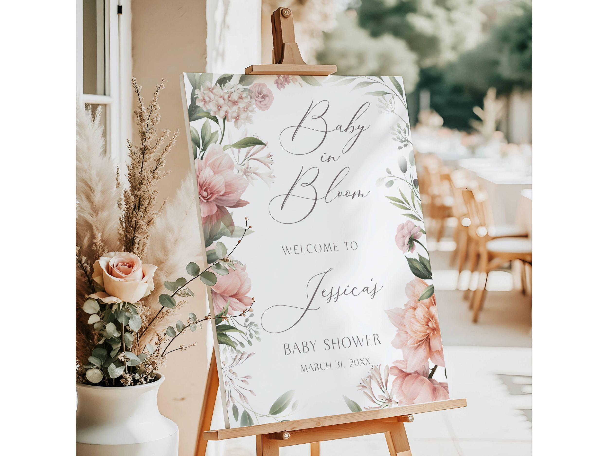 Blush Pink Flowers Baby in Bloom Shower Welcome Sign #6