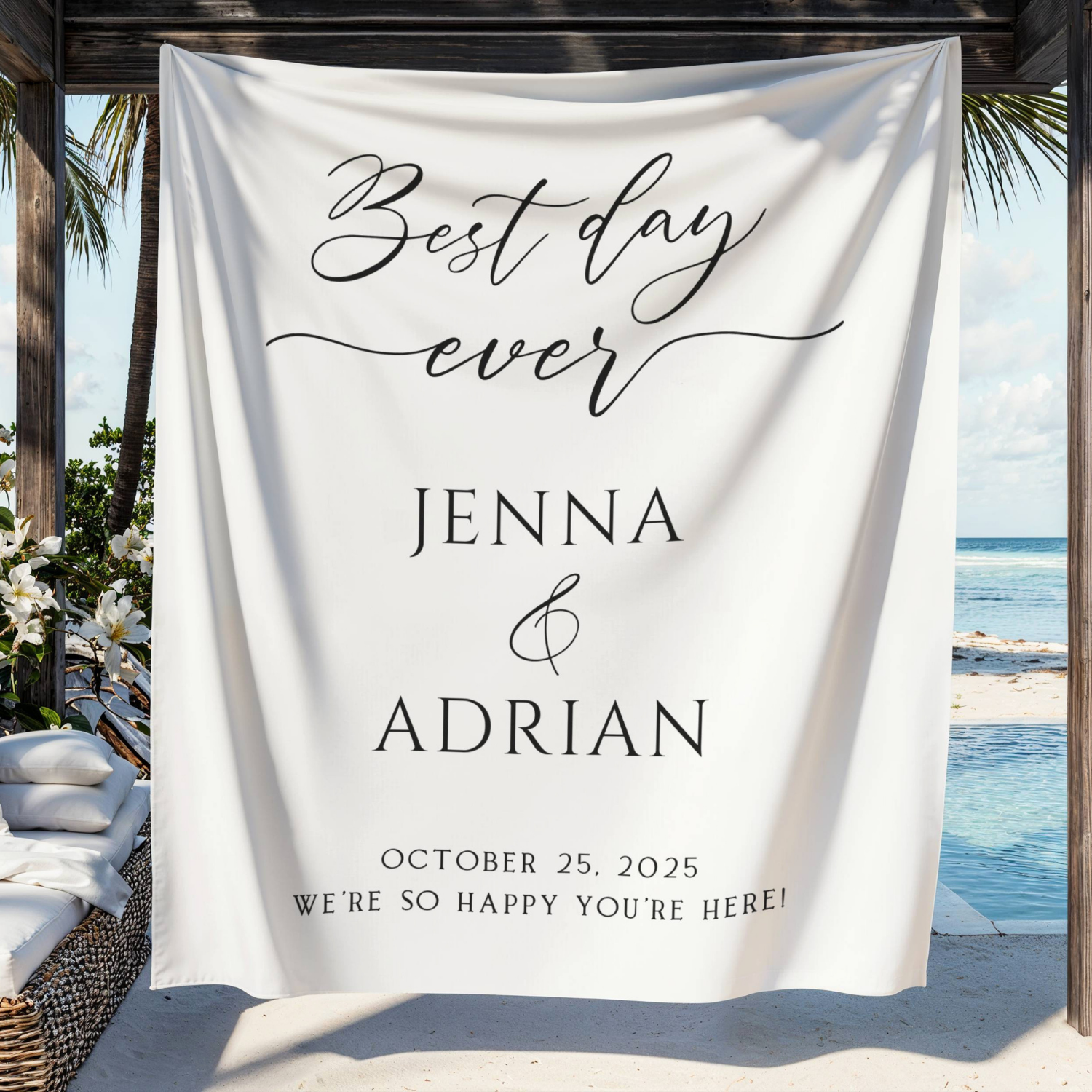Elegant Best Day Ever Fabric Wedding Welcome Sign Backdrop Banner #10