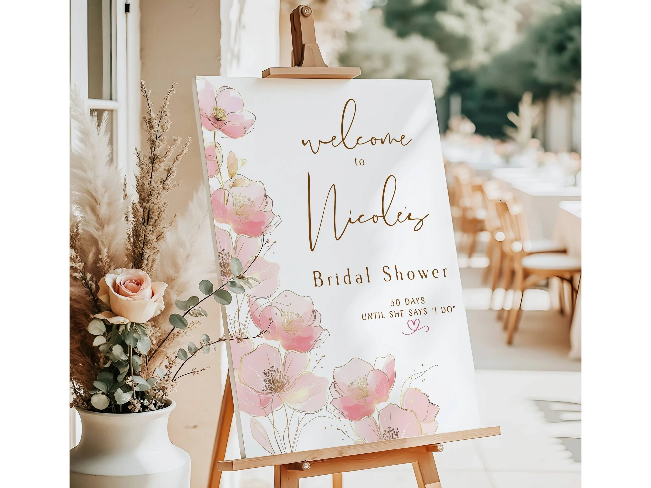 Minimalist Blush Pink and Gold Floral Bridal Shower Welcome Sign #67