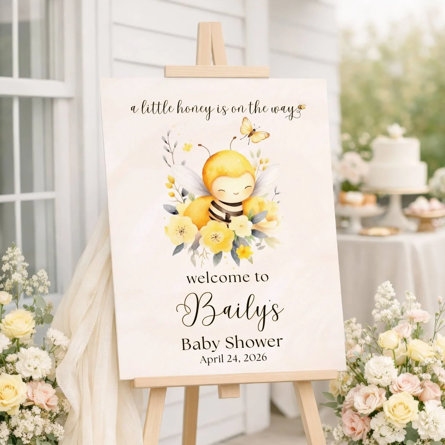 Little Honey on the Way Yellow Baby Shower Welcome Sign-#67 Baily