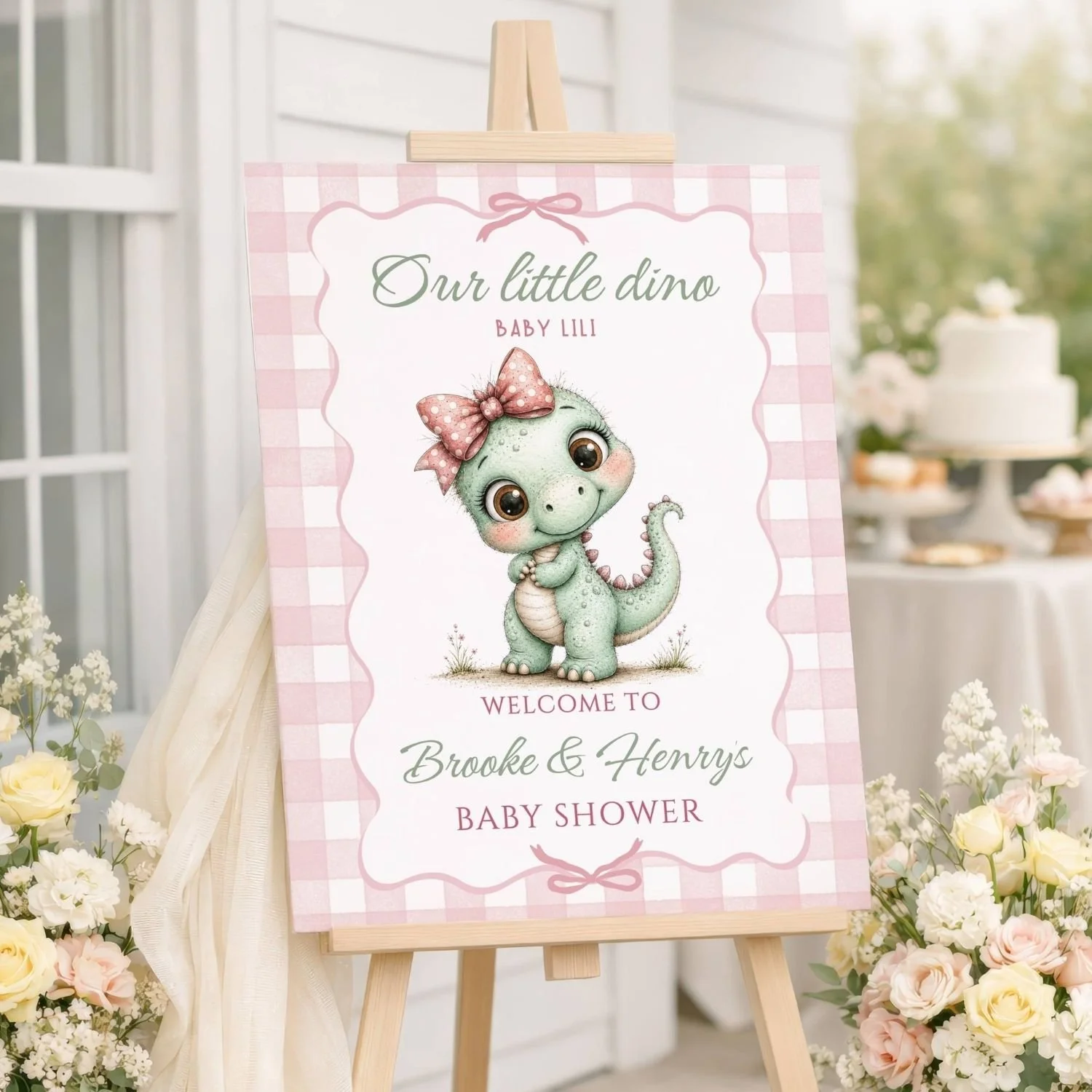 Our Little Dino Baby Shower Welcome Sign, Pink Girl Dinosaur Printable Poster #180