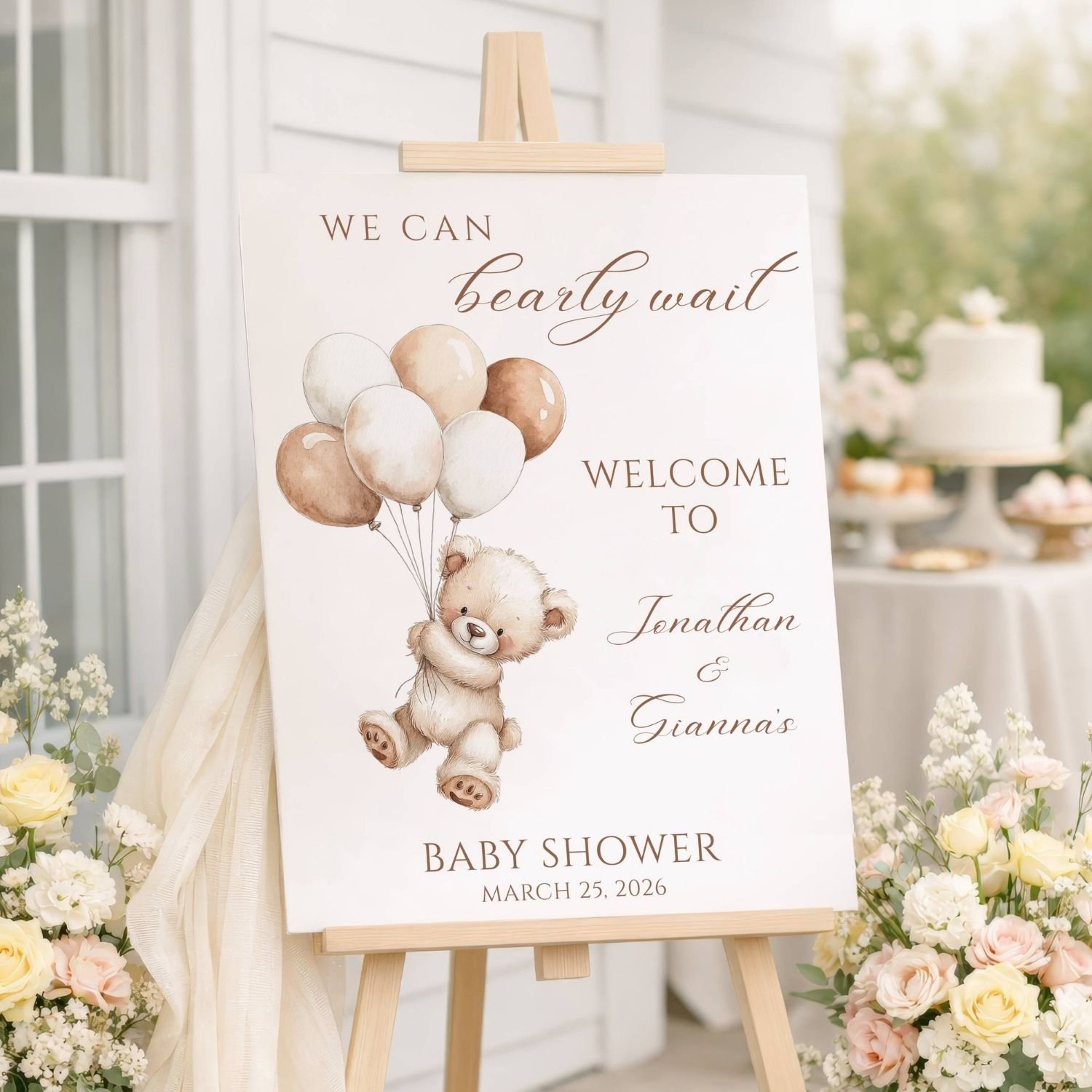 We Can Bearly Wait Teddy Bear Baby Shower Welcome Sign-#71 Balloons