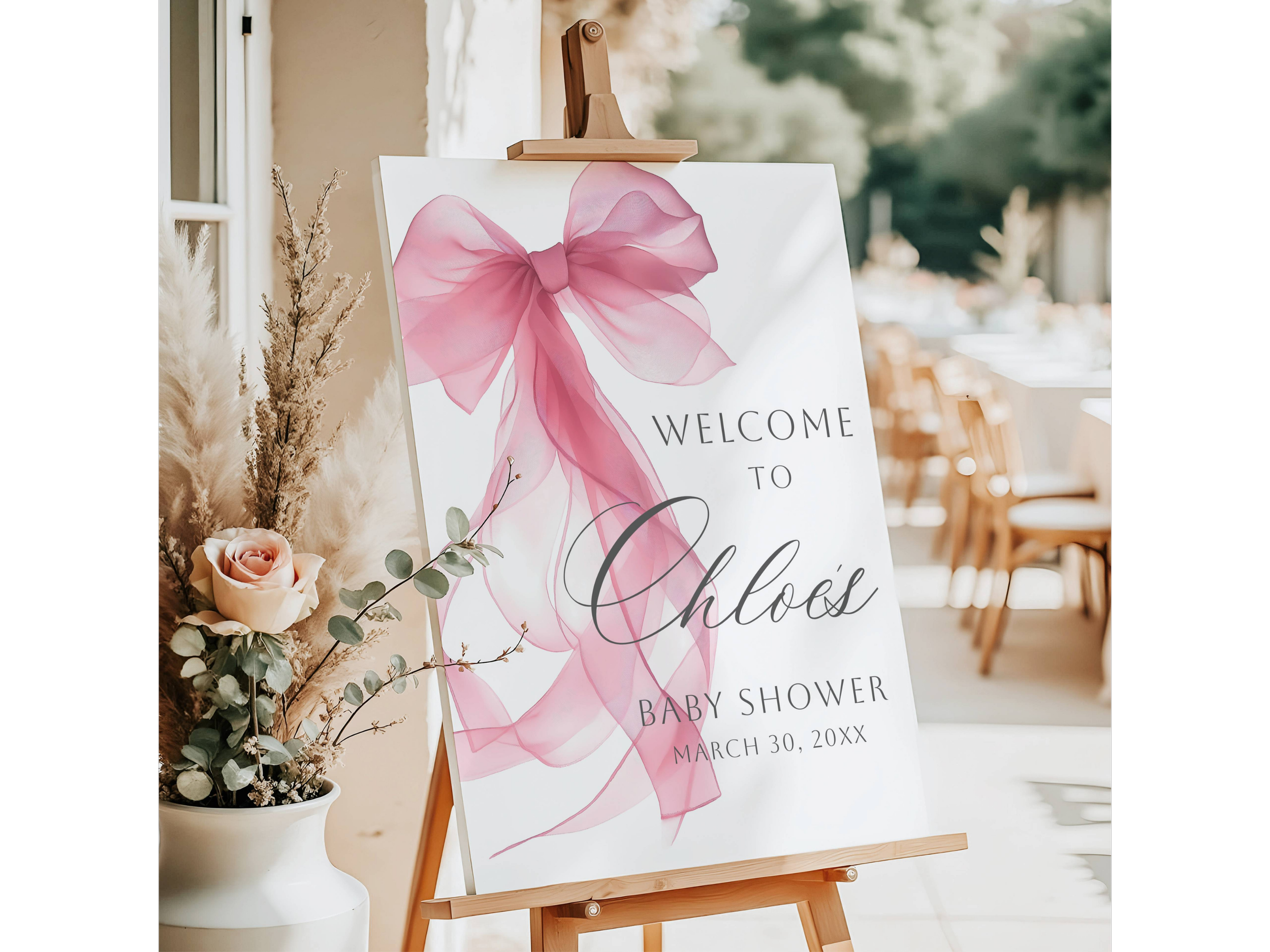 Pink Bow Baby Shower Welcome Sign #39 Chloe