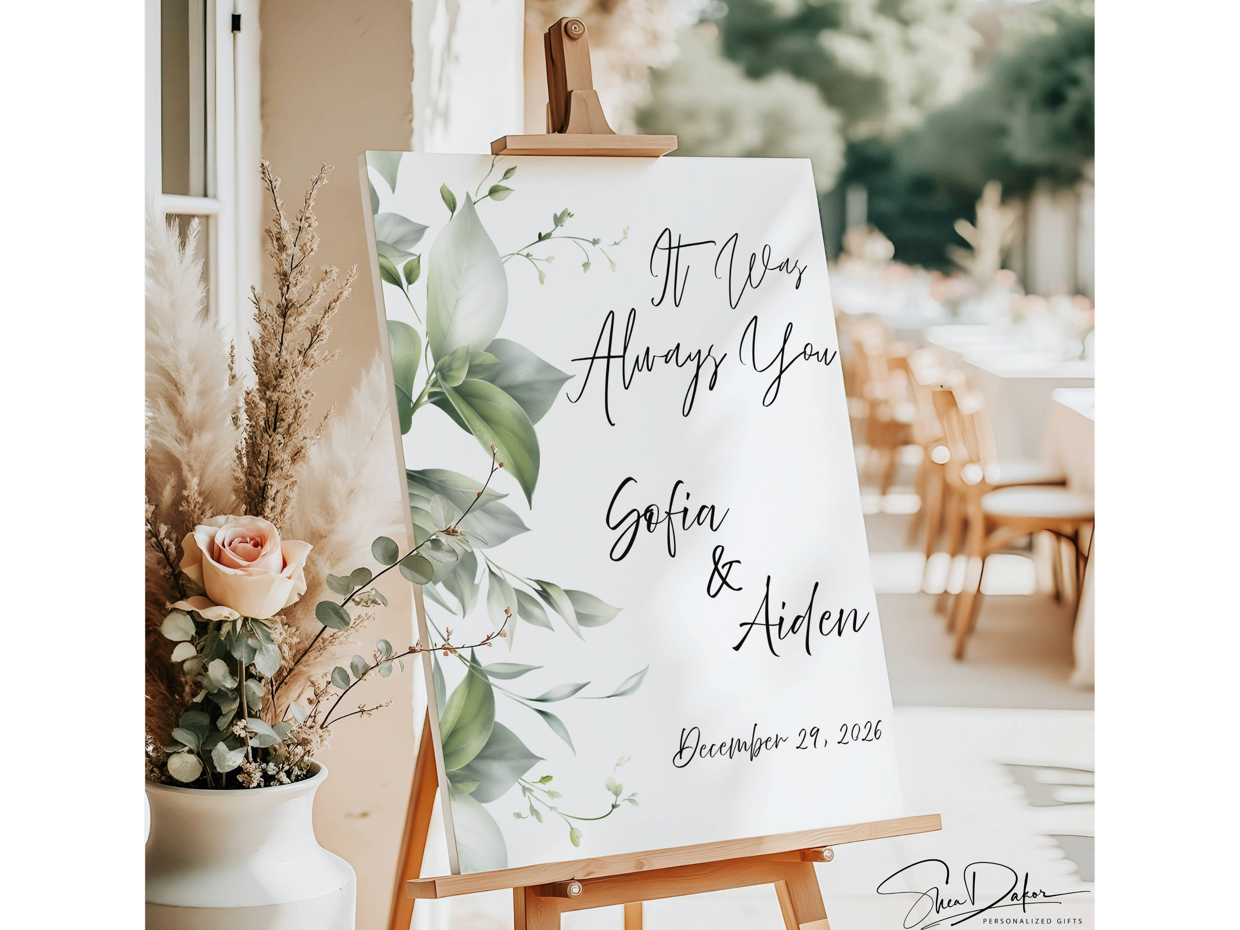 Botanical Greenery Wedding Welcome Sign, It Was Always You, Poster, Canvas, Foam Board, Digital #CV9