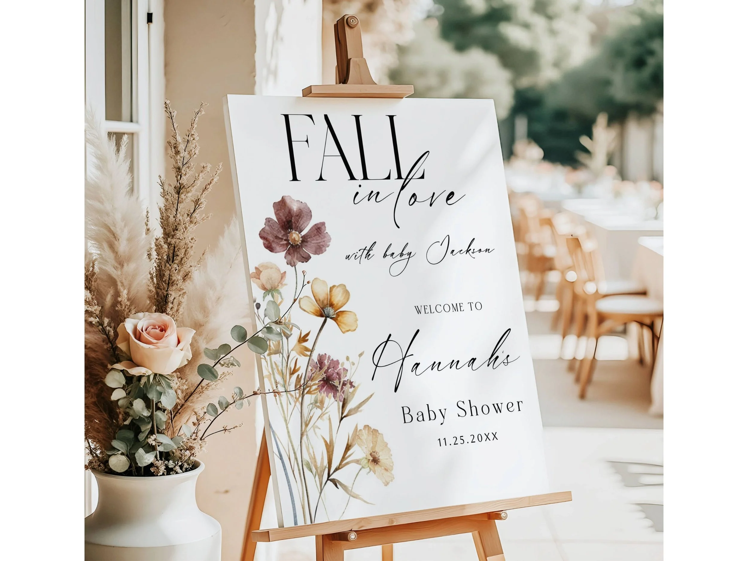 Fall in love with Baby Welcome Sign, Autumn Wildflower Entrance Board Printed + Shipped F2