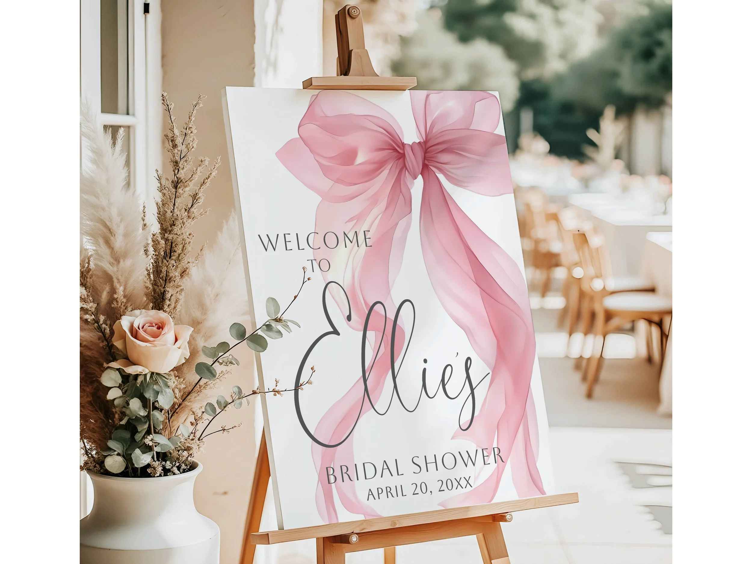 Custom Pastel Pink Coquette Bow Bridal Shower Welcome Sign #27