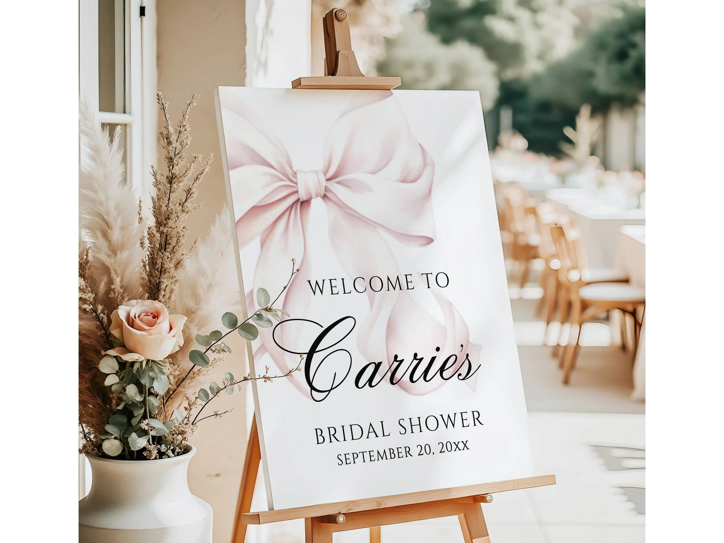 Blush Pink Coquette Ribbon Bridal Shower Welcome Sign-#18-2