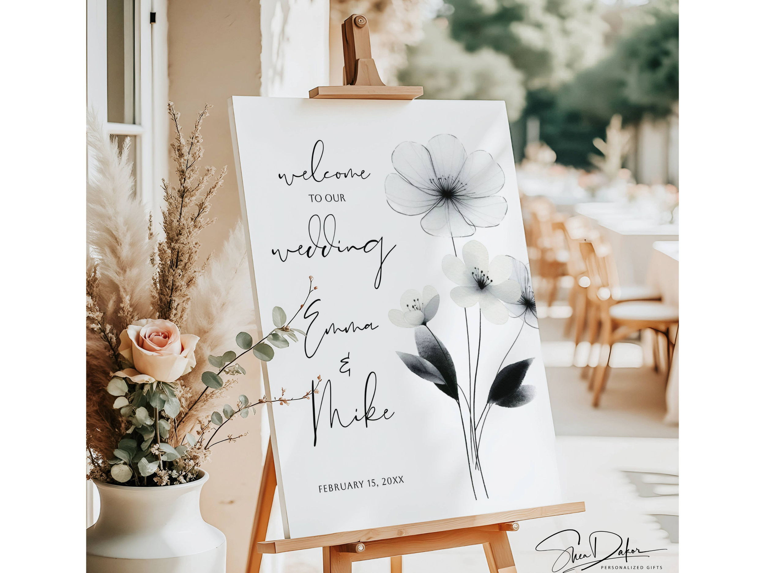 Personalized Modern Black & White Welcome to Our Wedding Sign, Printed or Digital #CV31