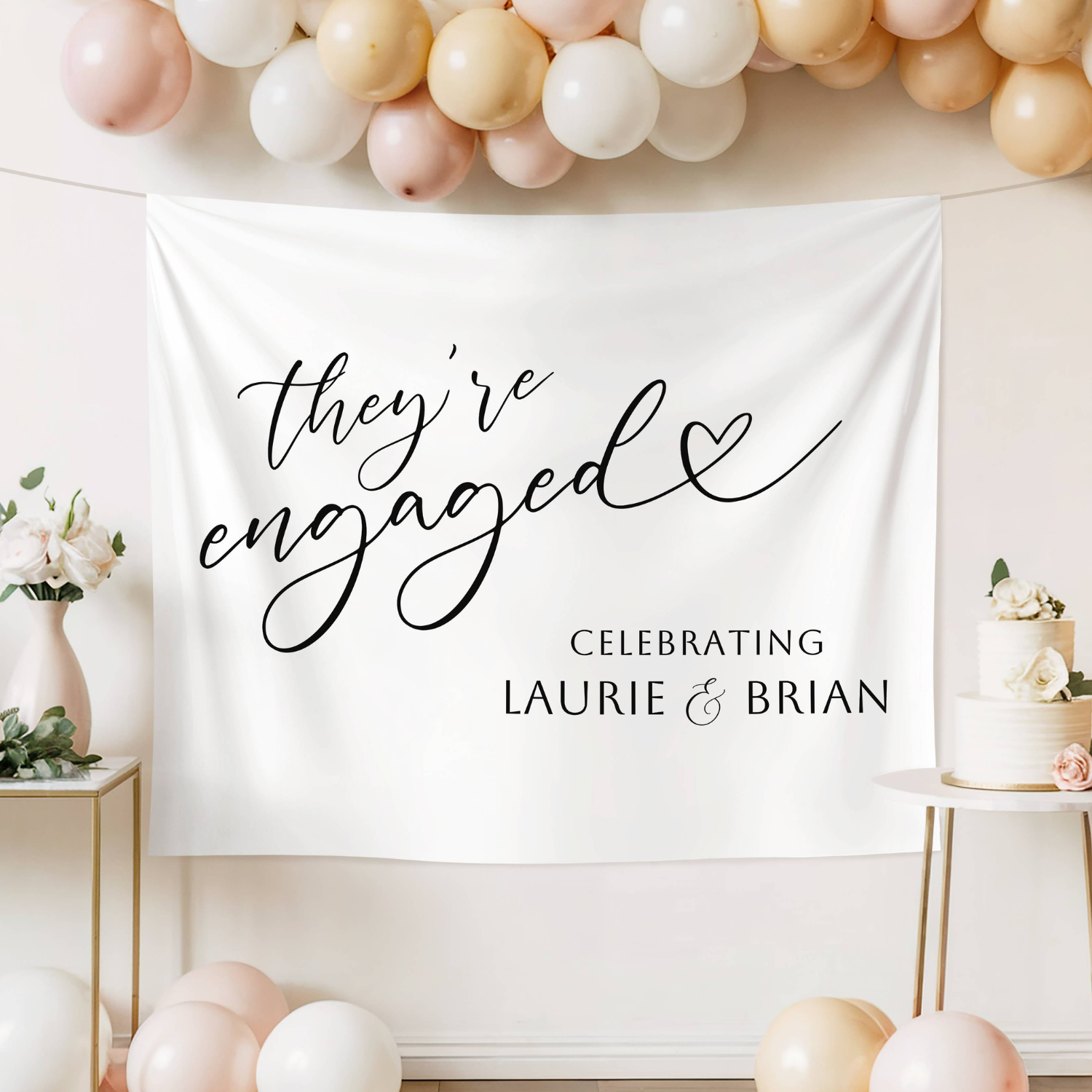 They're Engaged Welcome Sign, Engagement Party Banner, Fabric Tapestry Backdrop #3