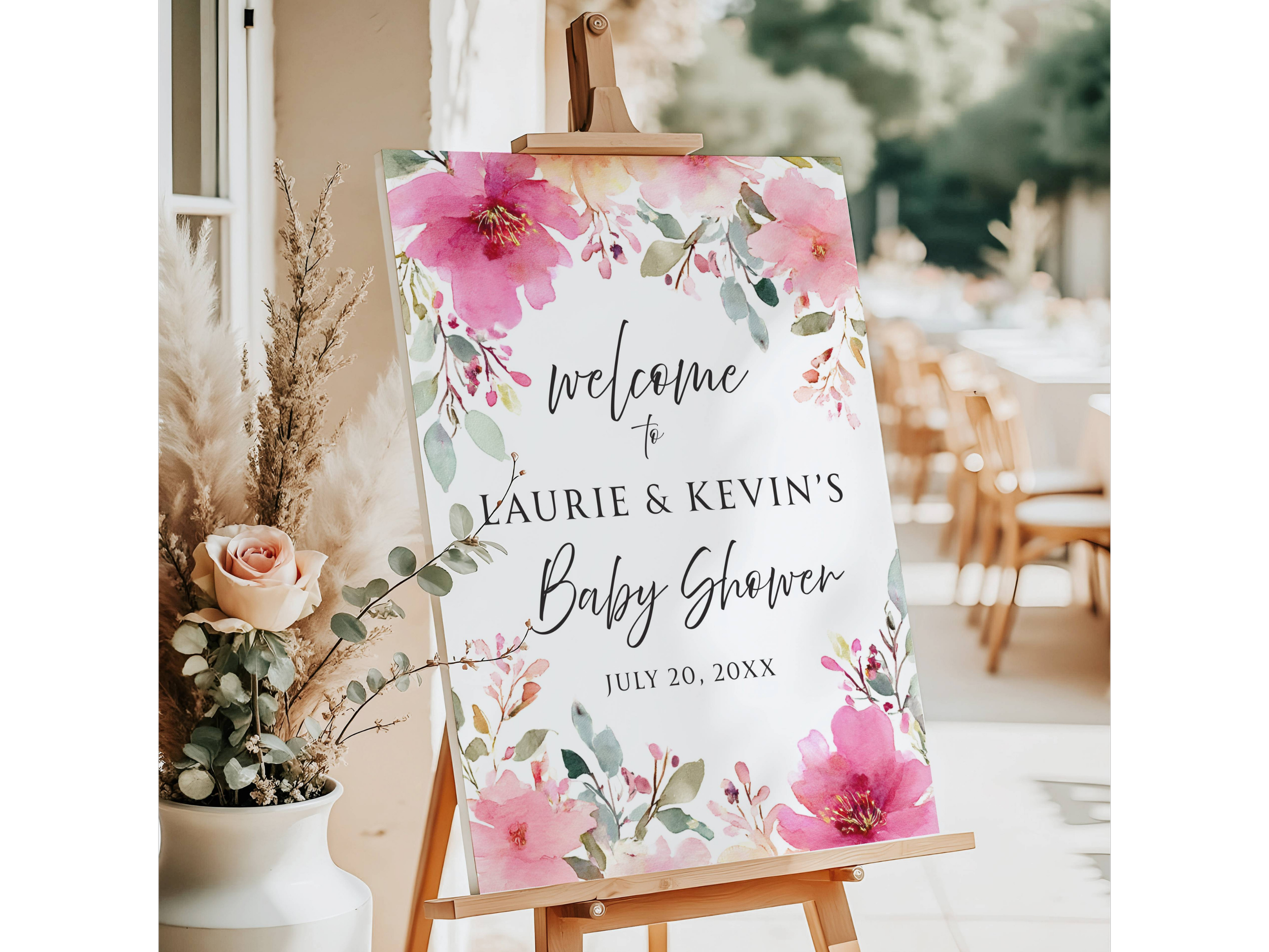 Pink Floral Couples Baby Shower Welcome Sign #27