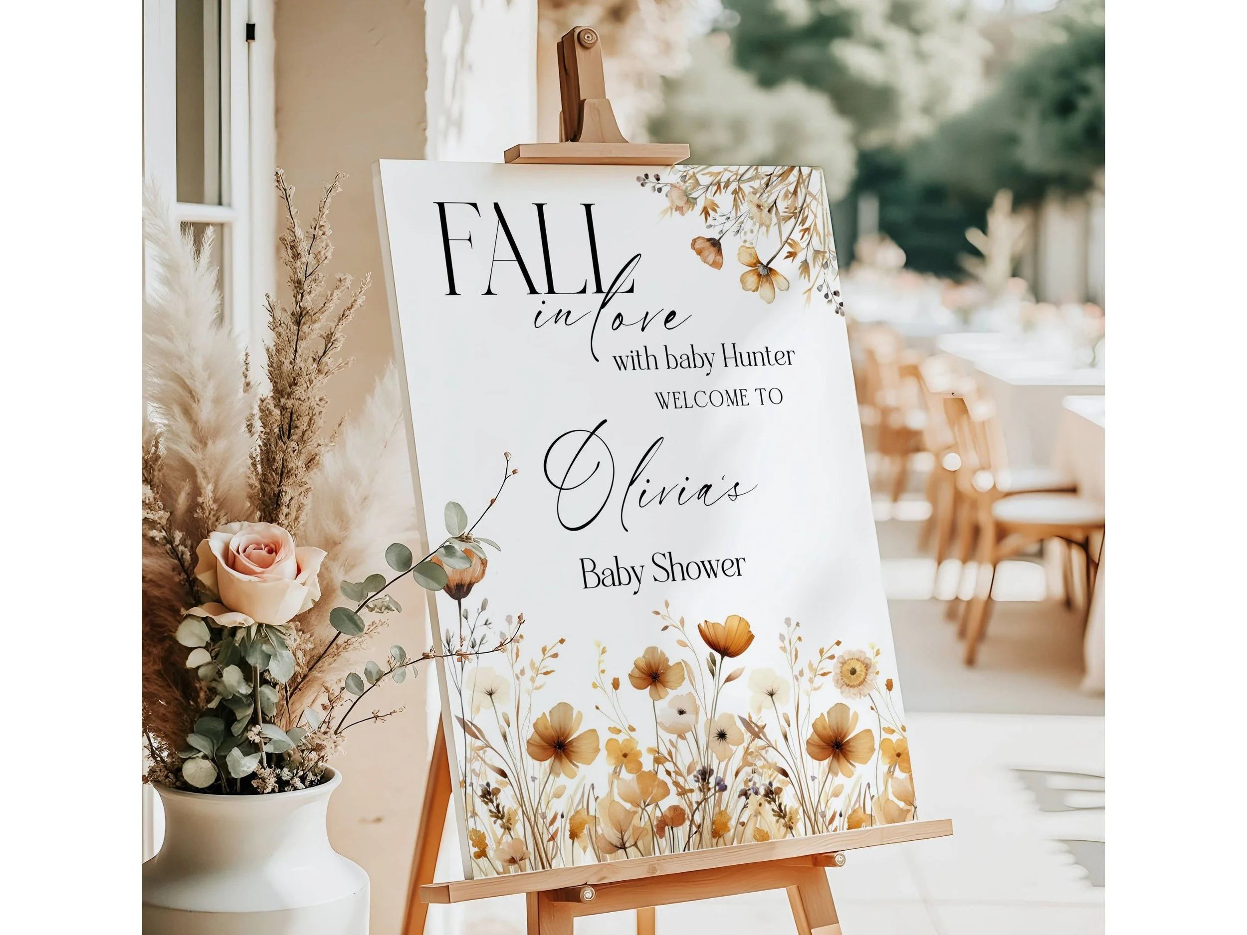 Fall Wildflower Baby Shower Welcome Sign, Autumn Floral Baby in Bloom Poster F5