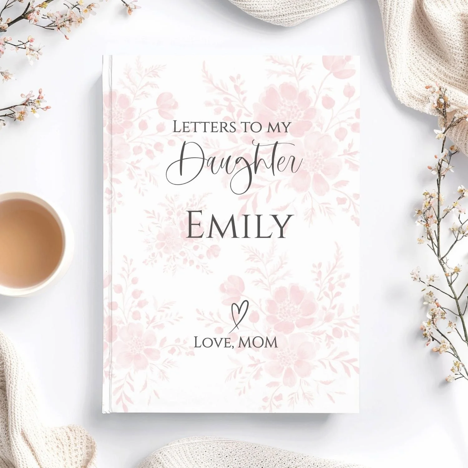 Custom Mother-Daughter Keepsake Books, Pink Floral Hardcover Journal J1