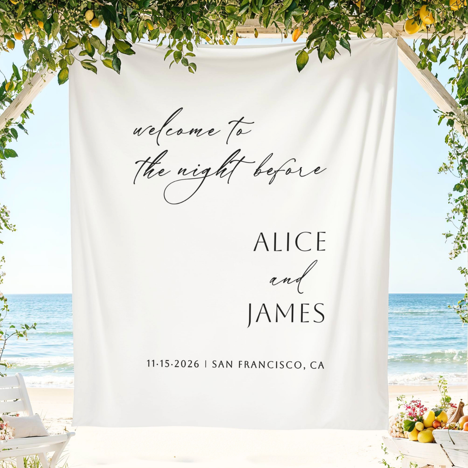 Wedding Eve Welcome Party Sign, Rehearsal Dinner Backdrop Banner #56