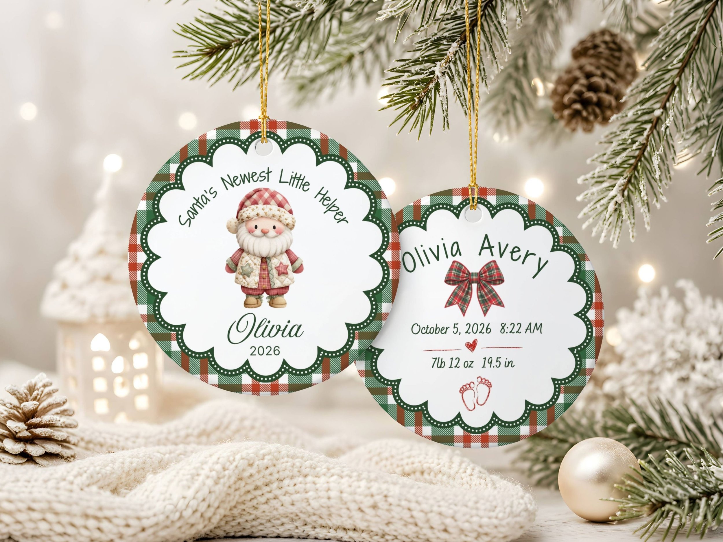 Personalized "Santa's Newest Little Helper" Patchwork Christmas Ornament CK2