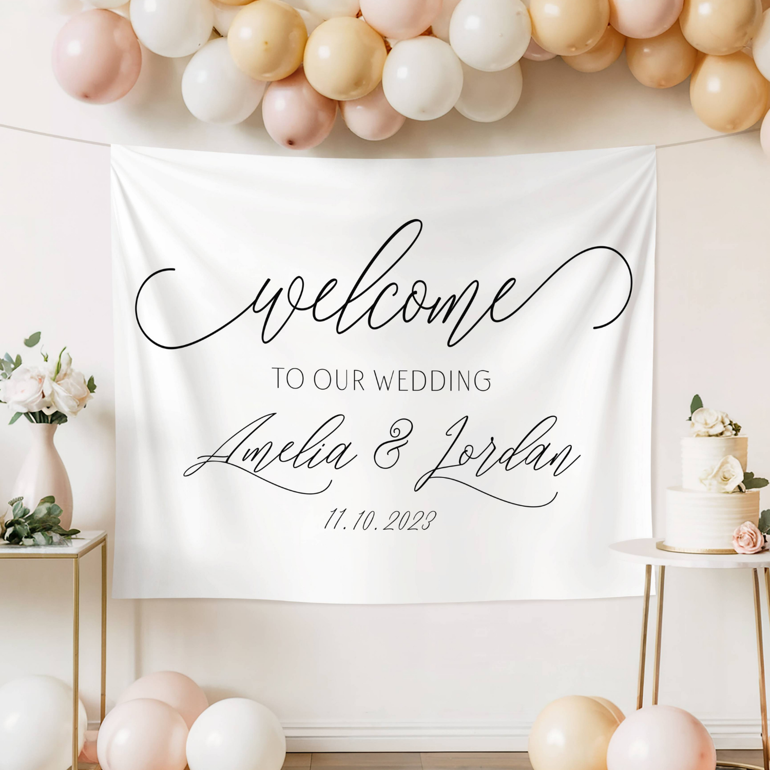 Custom Welcome to Our Wedding Fabric Banner Tapestry Sign #44