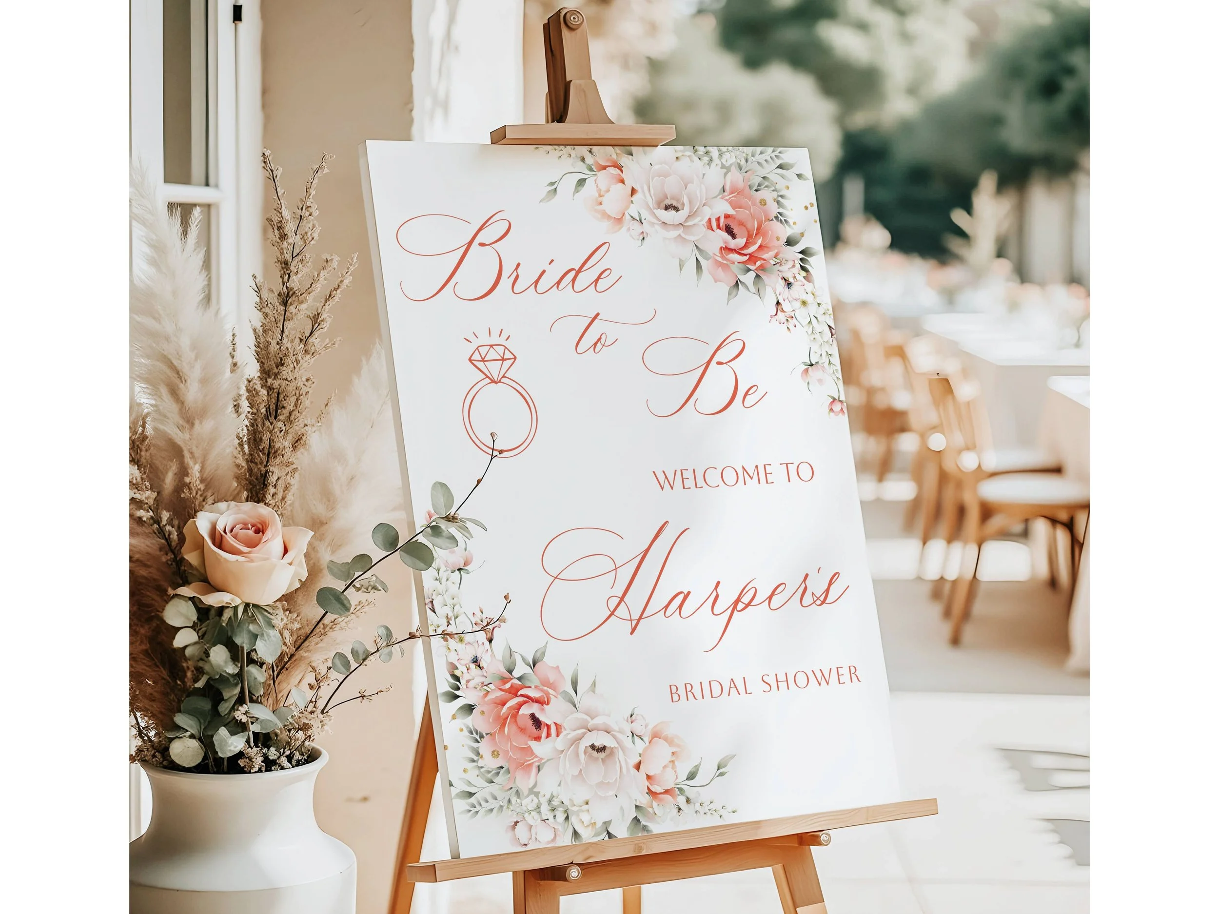 Elegant Peach & Coral Botanical Bridal Shower Welcome Sign #33