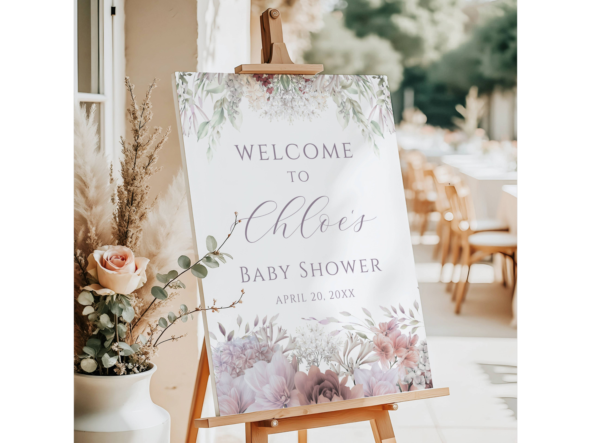 Lavender Floral Baby Shower Welcome Sign #18