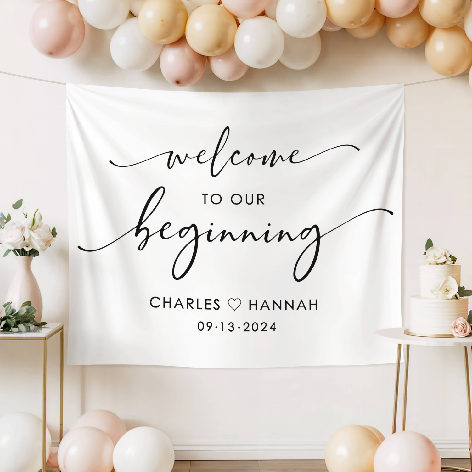 Welcome to Our Beginning Wedding Banner, Boho Tapestry Sign #30