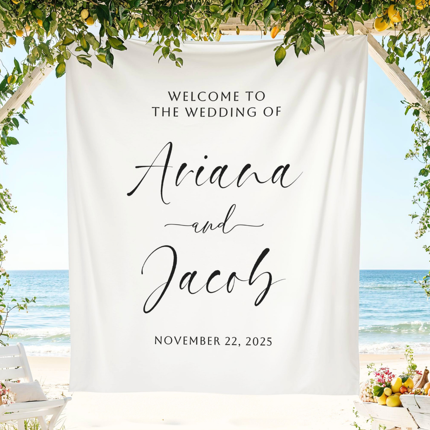 Personalized Wedding Welcome Sign Tapestry, Fabric Wedding Banner #24