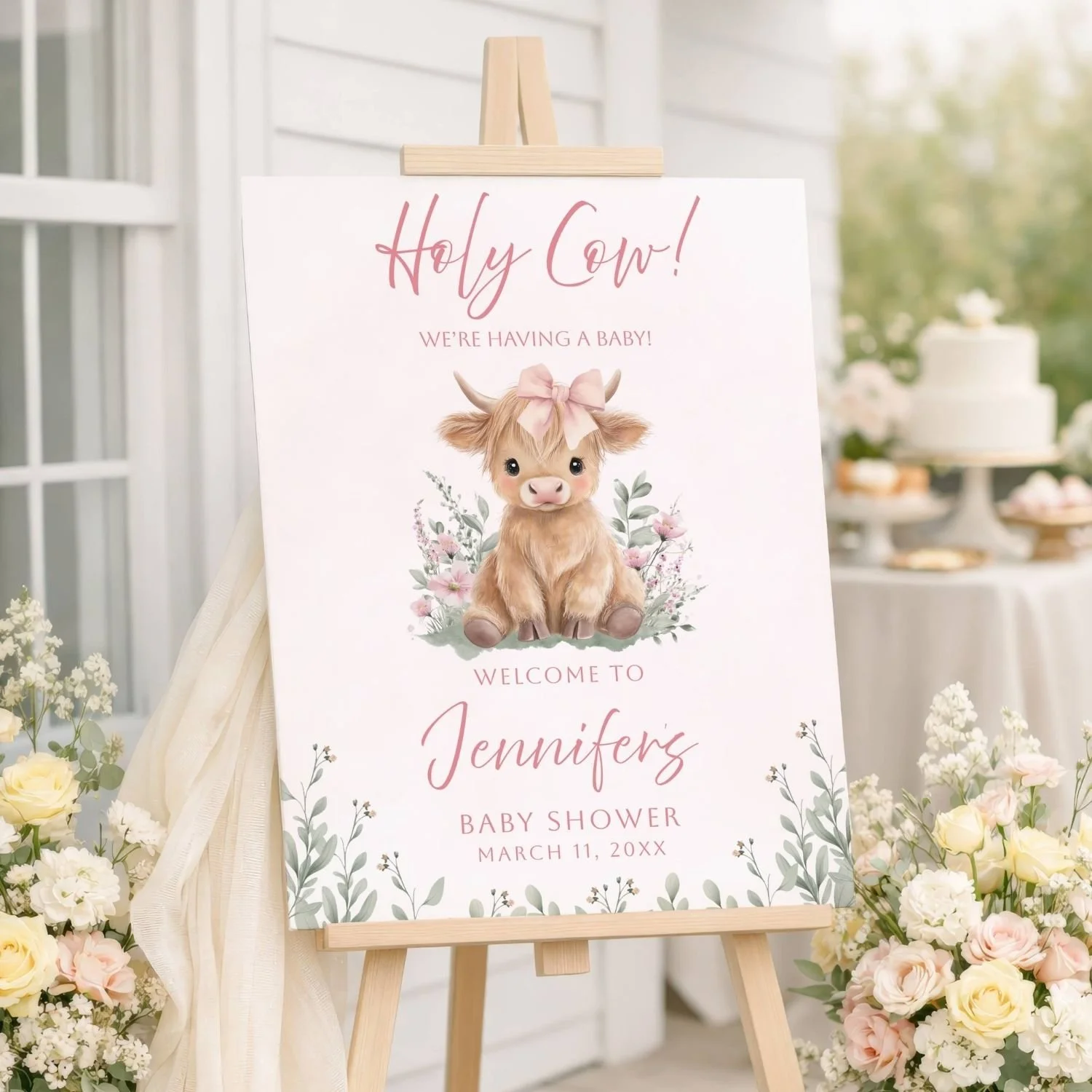 Pink Holy Cow! Girl Baby Shower Welcome Sign-#63 Jenn