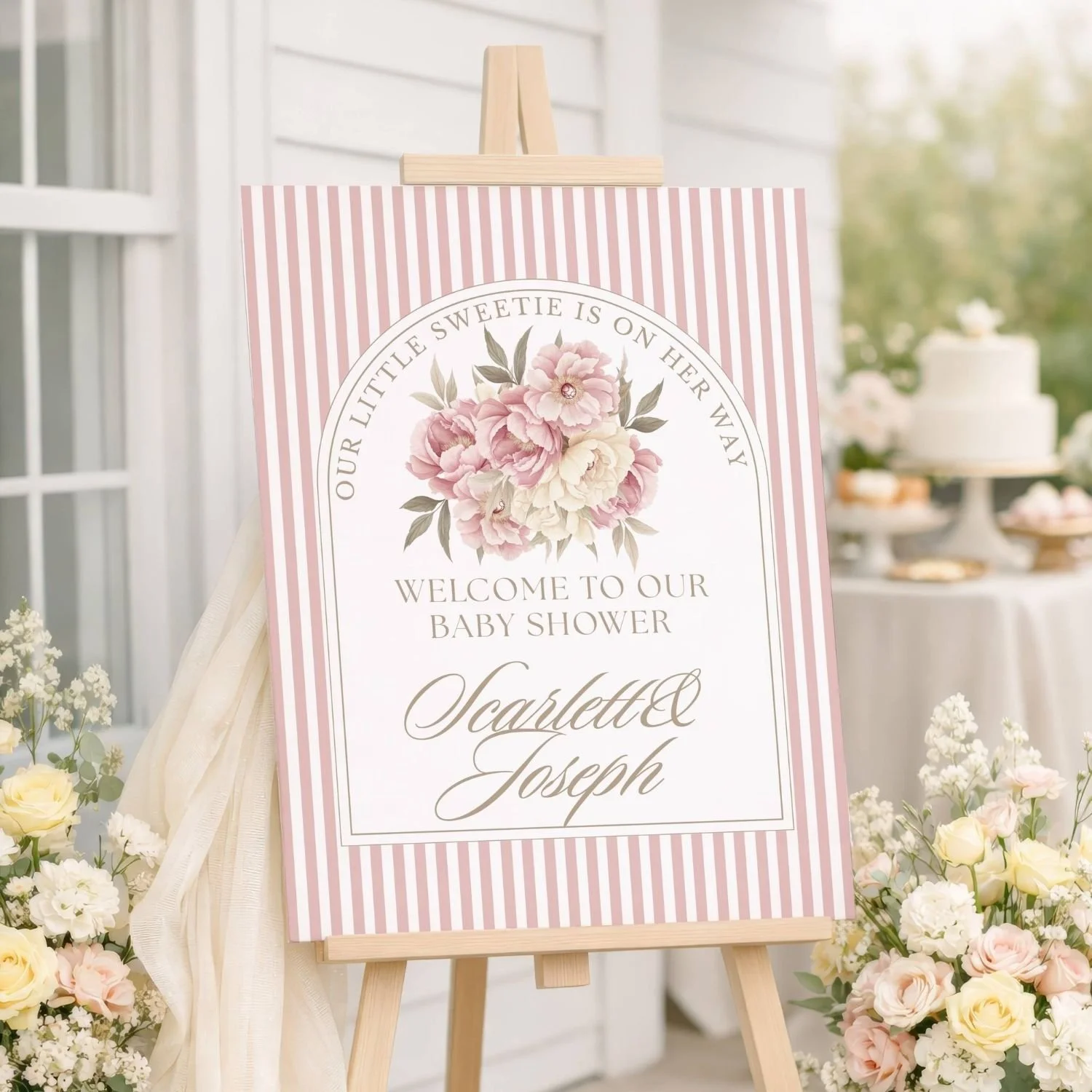 Little Sweetie Blush Pink Floral Baby Shower Welcome Sign-#91