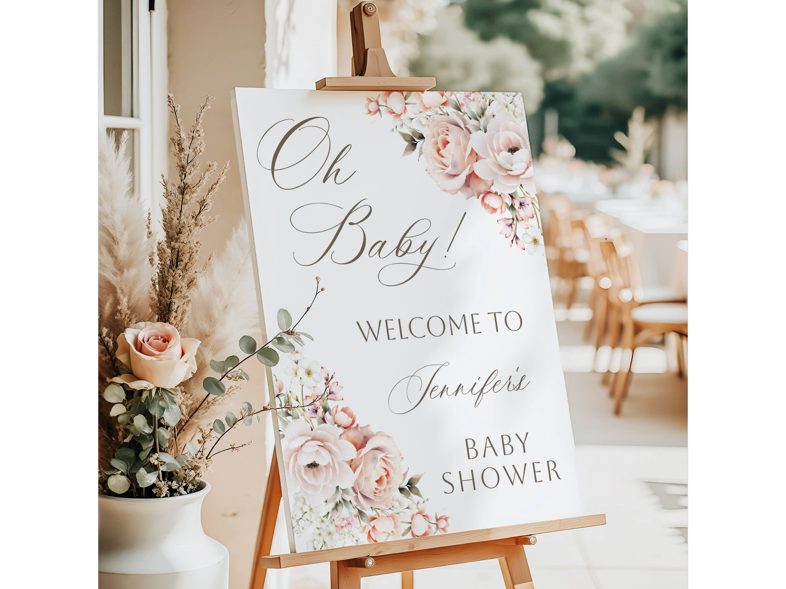 Peach Floral Oh Baby Shower Welcome Sign-#1