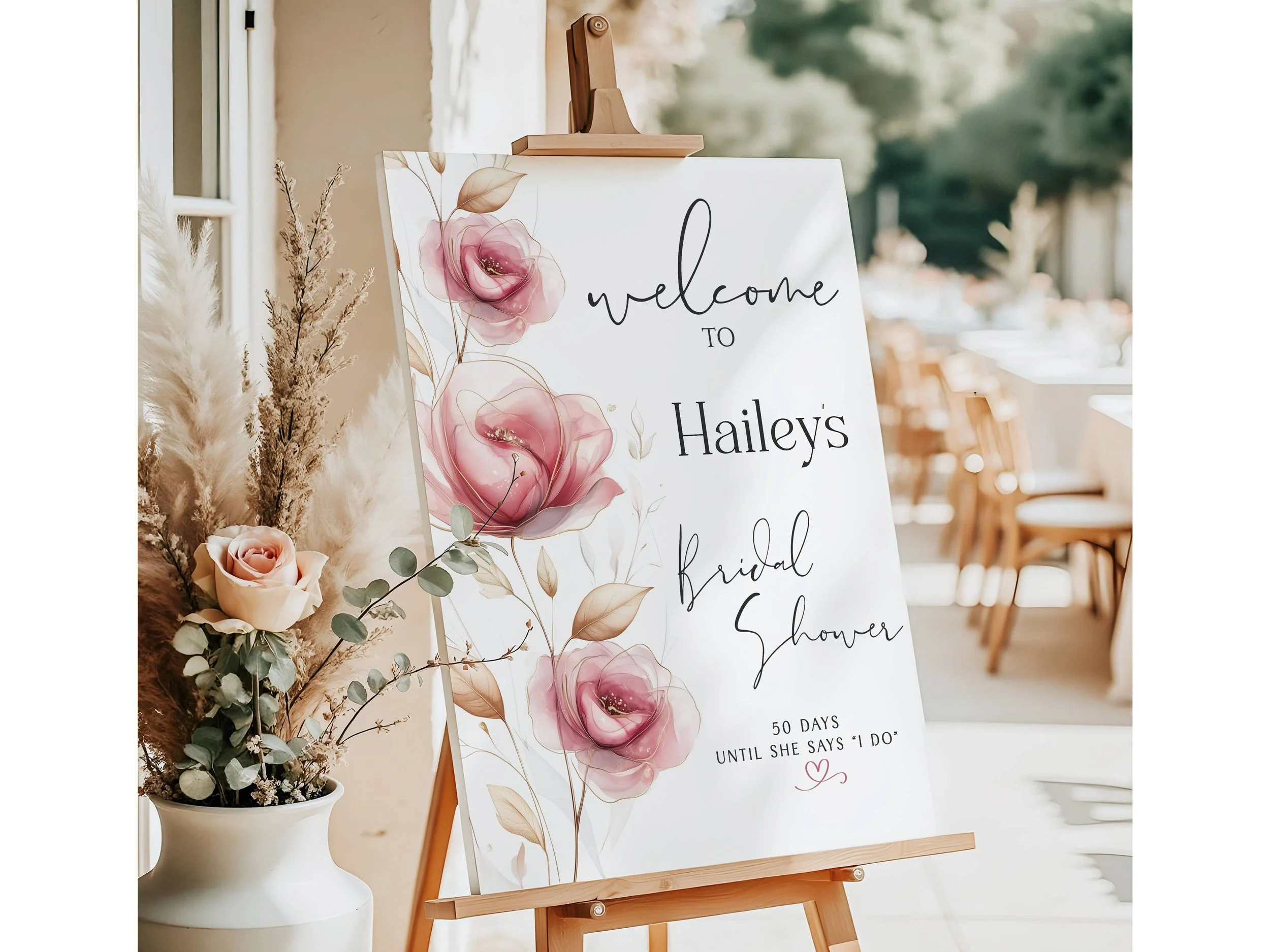 Minimalist Blush Pink and Gold Floral Bridal Shower Welcome Sign #70