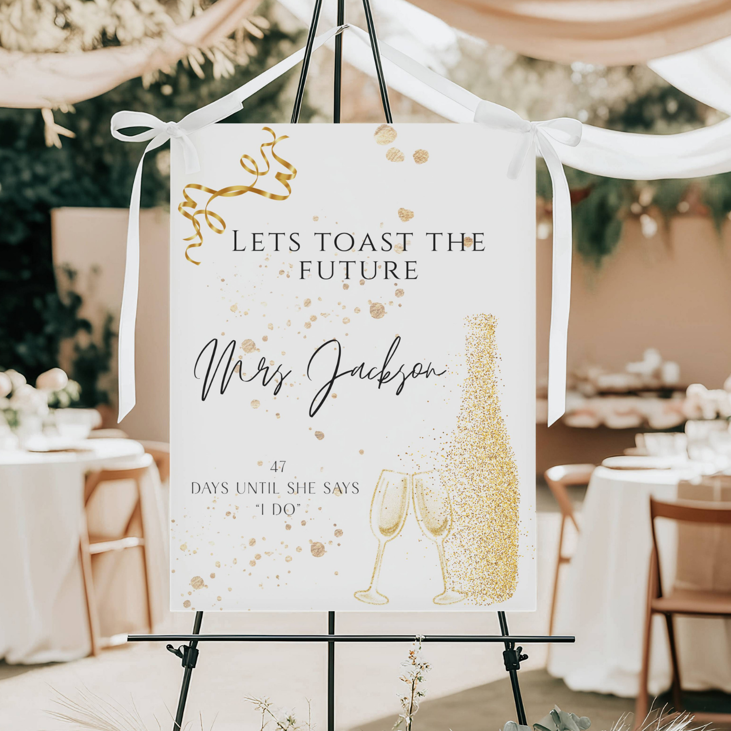 Brunch & Bubbly Bridal Shower Welcome Sign, Gold Confetti & Champagne #12