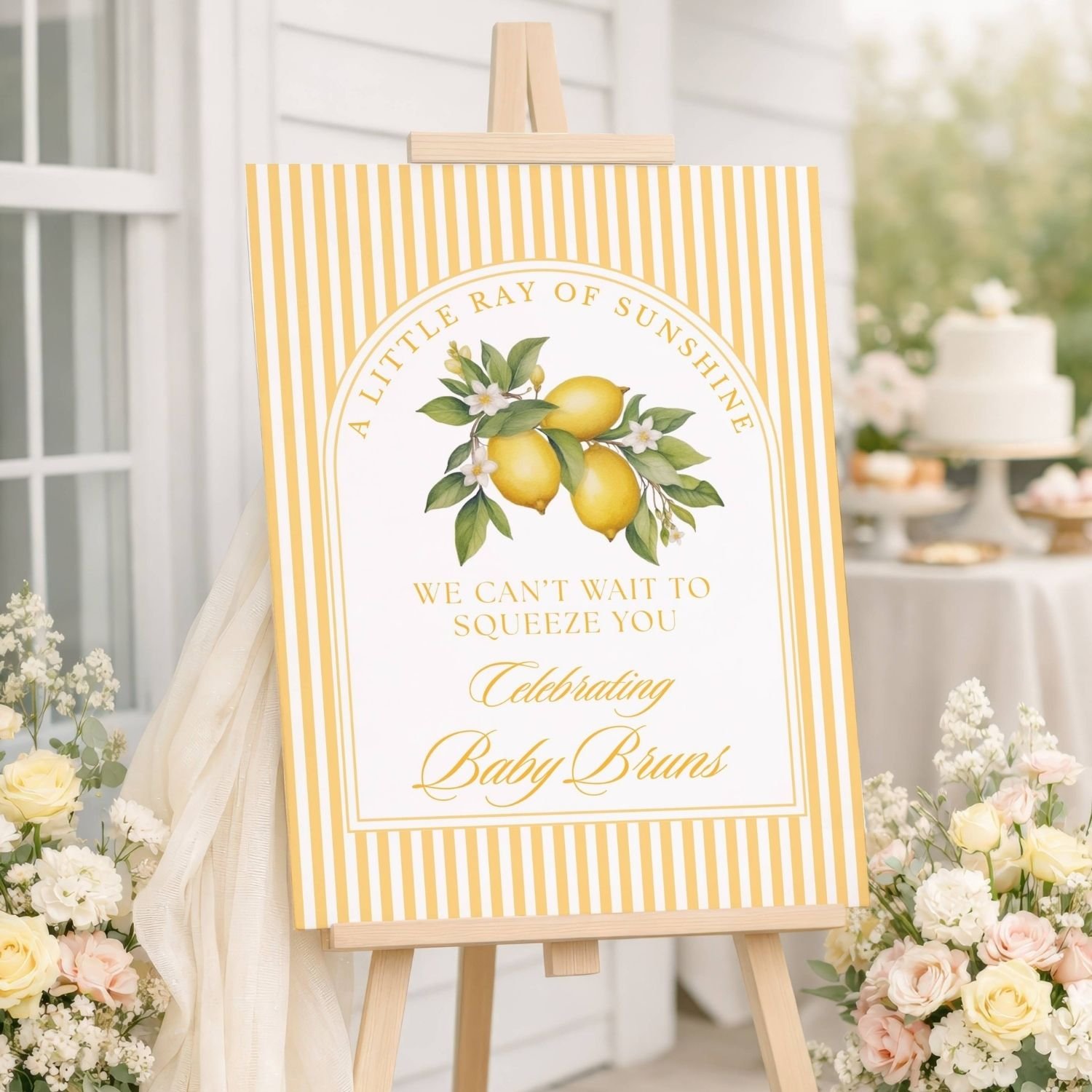 Yellow Lemon Baby Shower Welcome Sign, Little Ray of Sunshine Poster #182