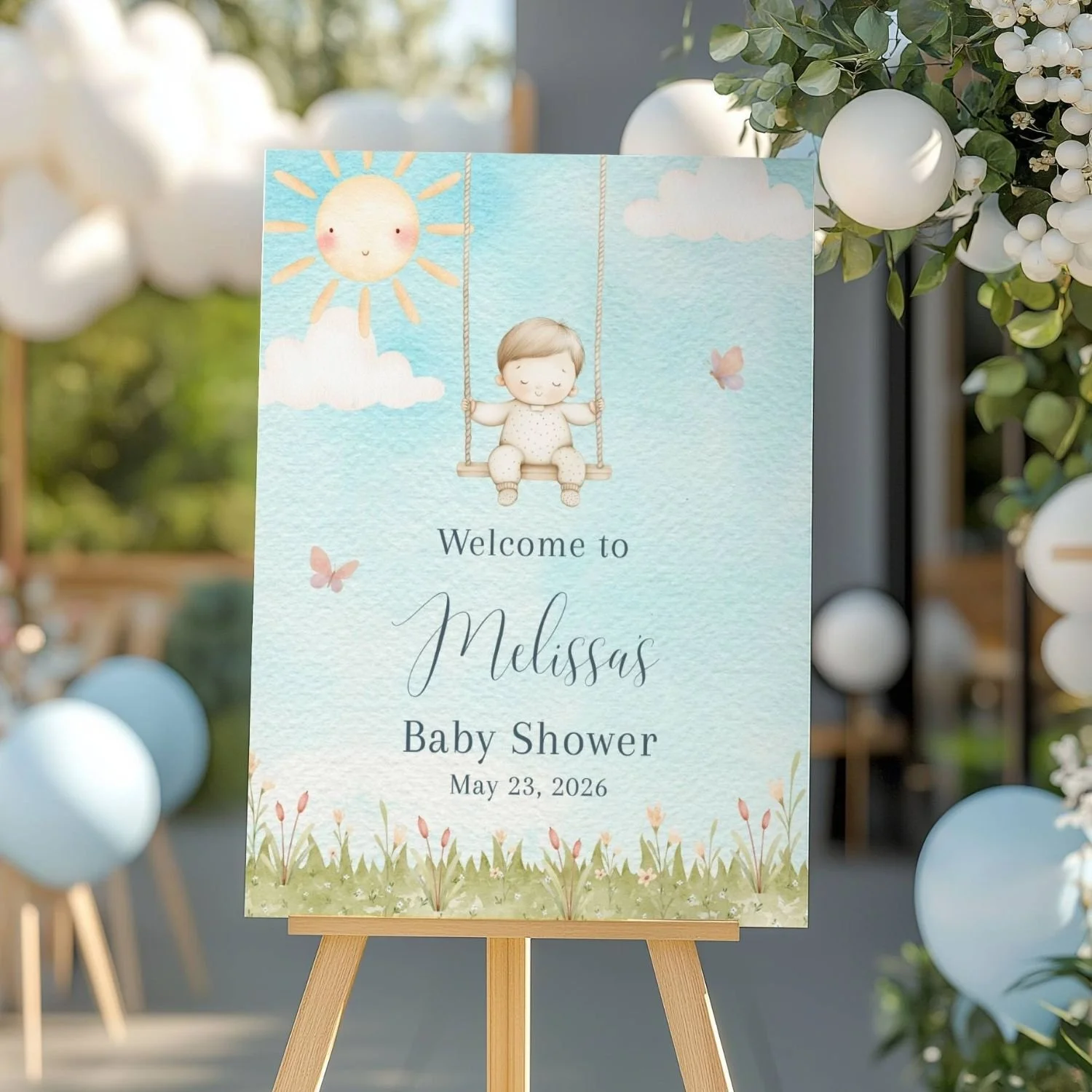 Vintage Boho Boy Baby Shower Welcome Sign-#61