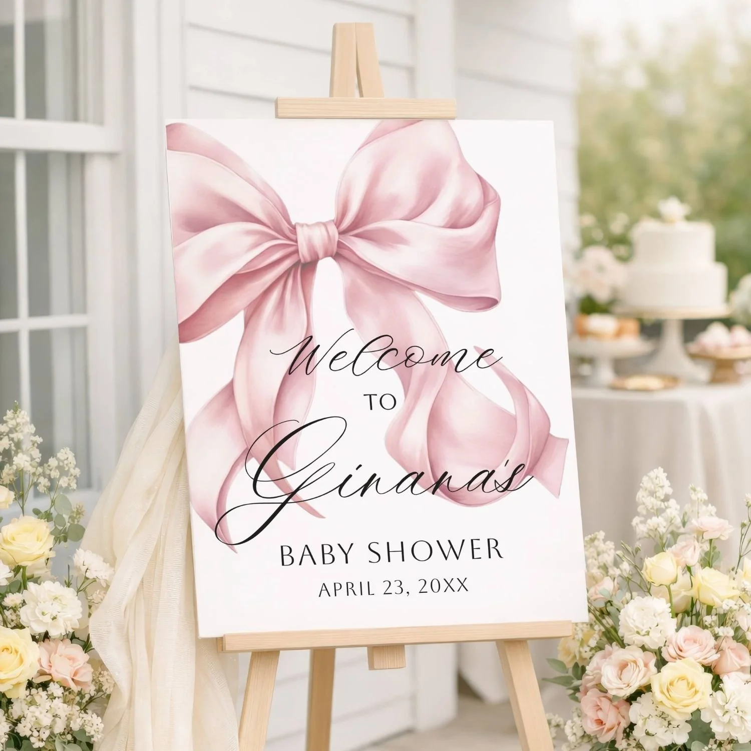 Pink Coquette Bow Baby Shower Welcome Sign #78 Ginana