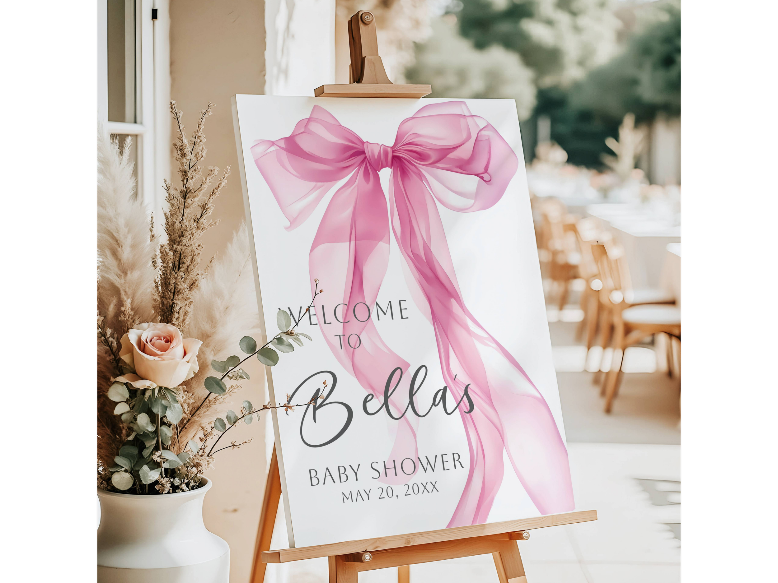 Pink Bow Baby Shower Welcome Sign #40 Bella
