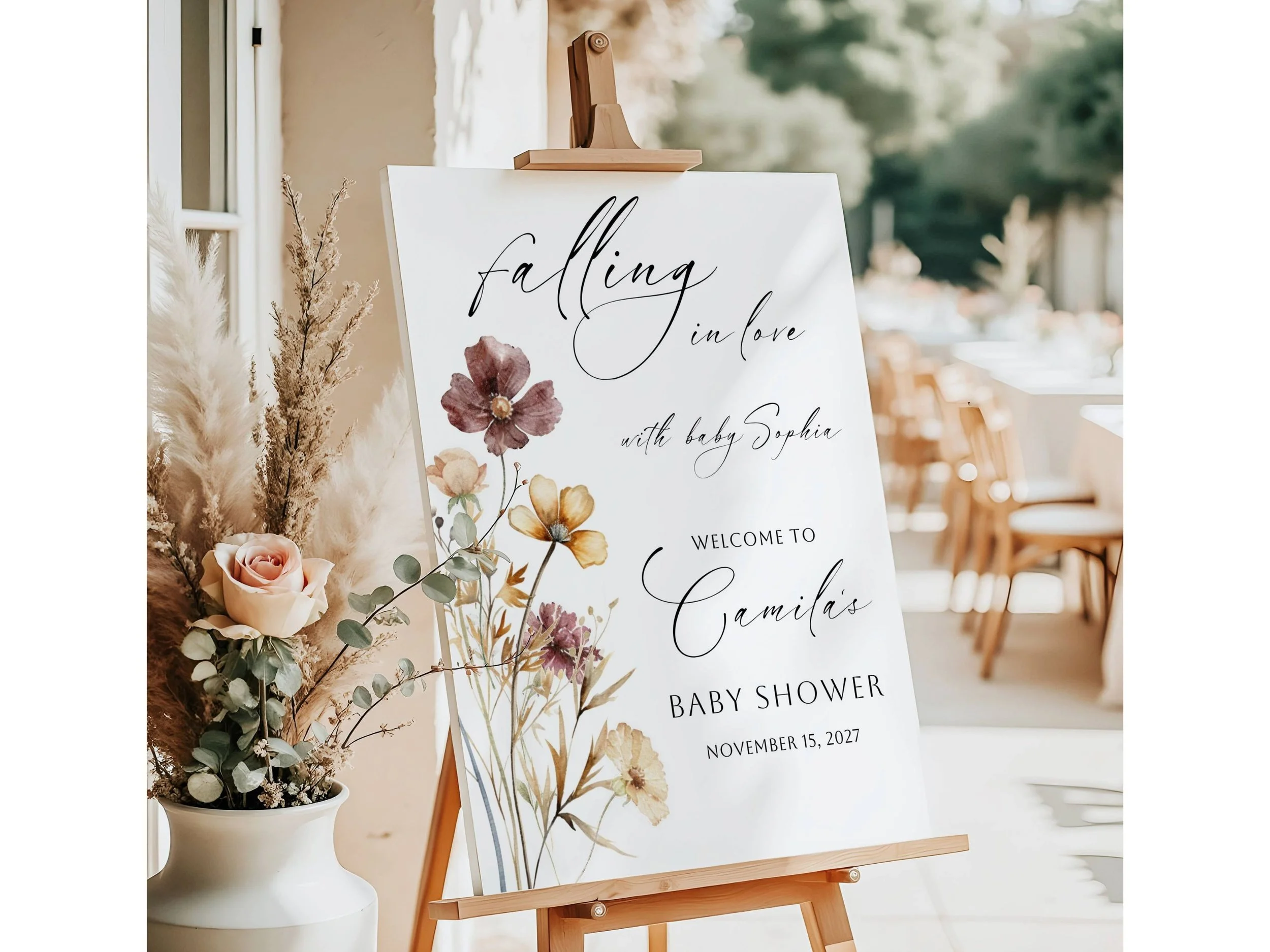 Custom Fall in love with Baby Welcome Sign, Autumn Wildflower Entrance Poster Printed + Shipped F1