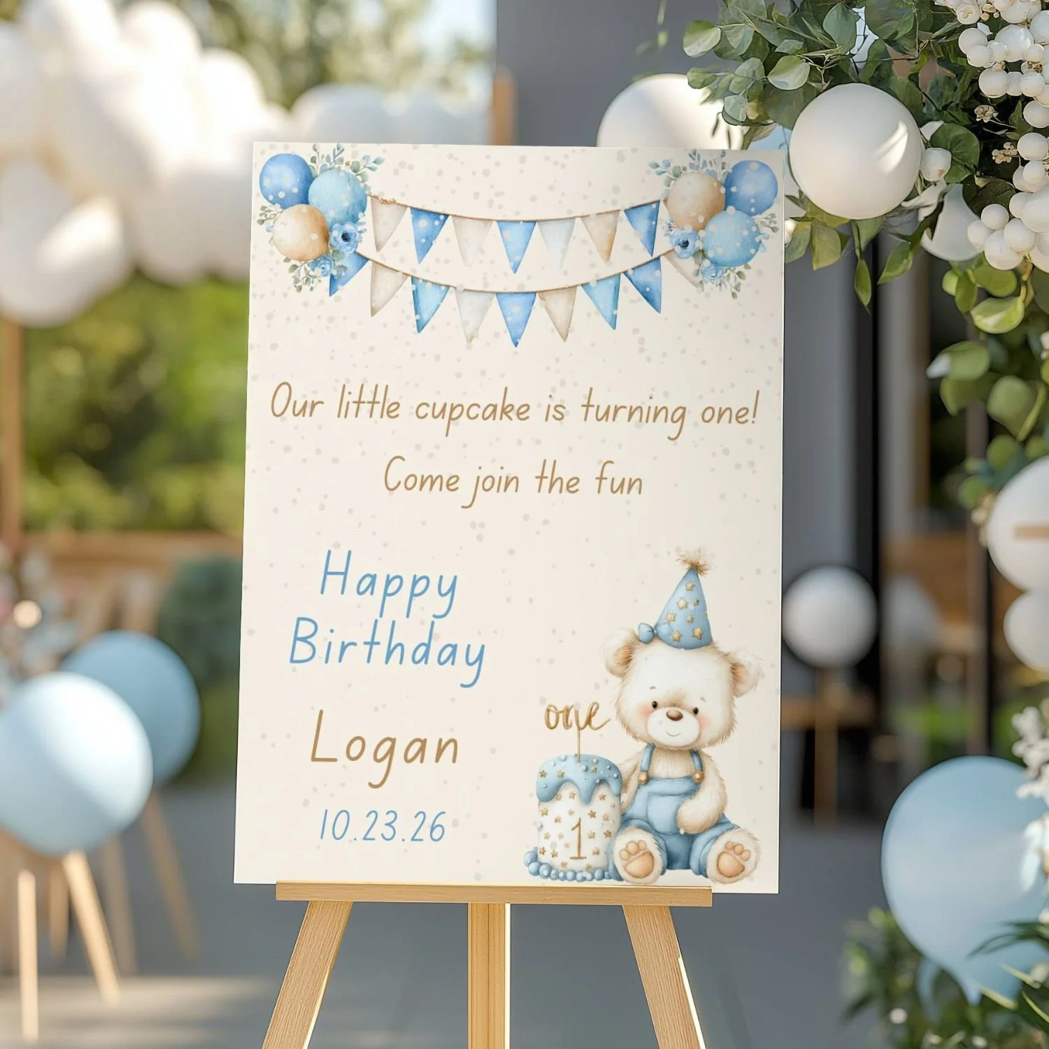 Custom Our Little Cupcake Teddy Bear First Birthday Welcome Sign, Boy's 1st Birthday Party Decor #38