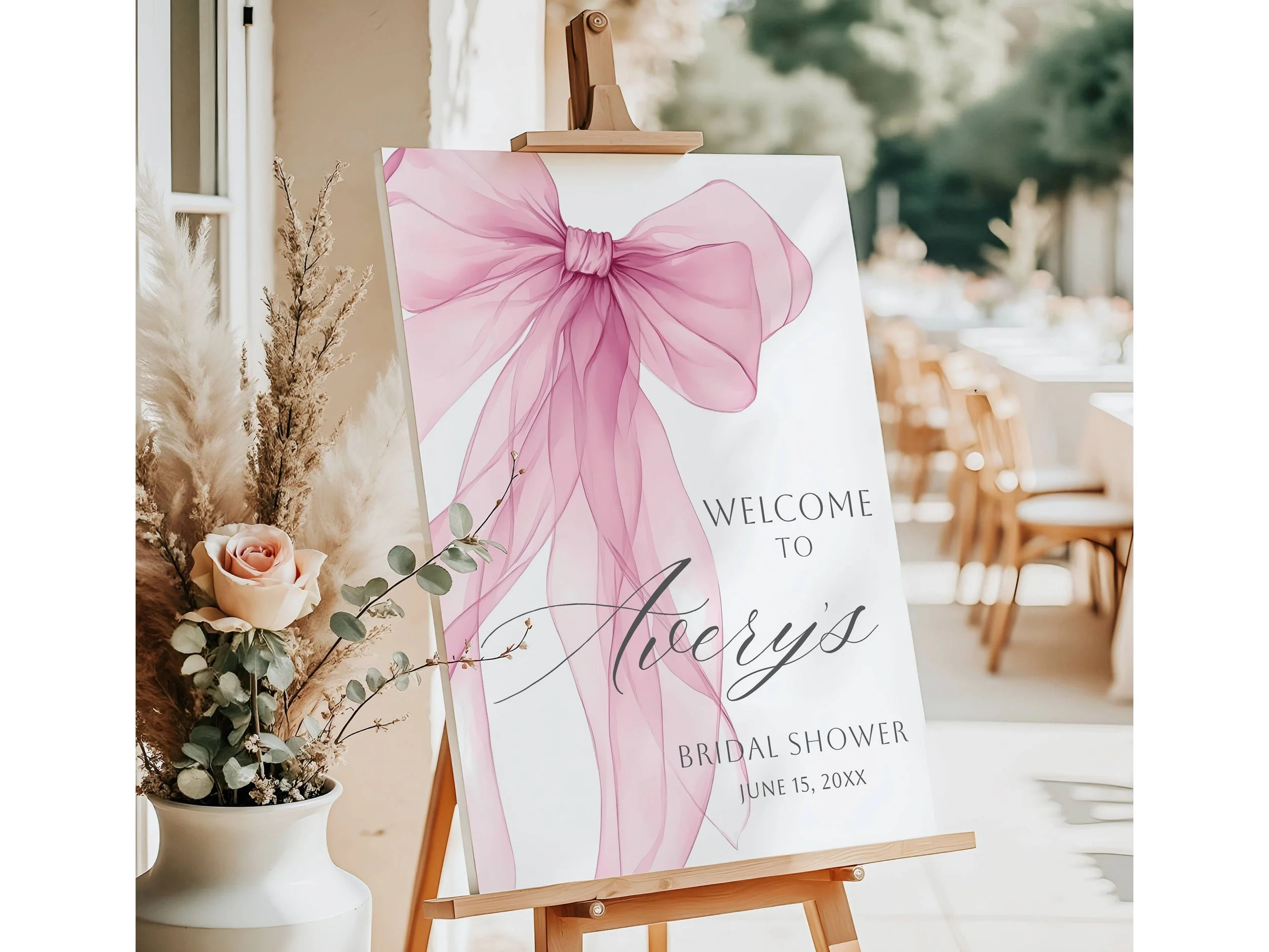 Pink Bow Bridal Shower Sign, Coquette Welcome Poster #23