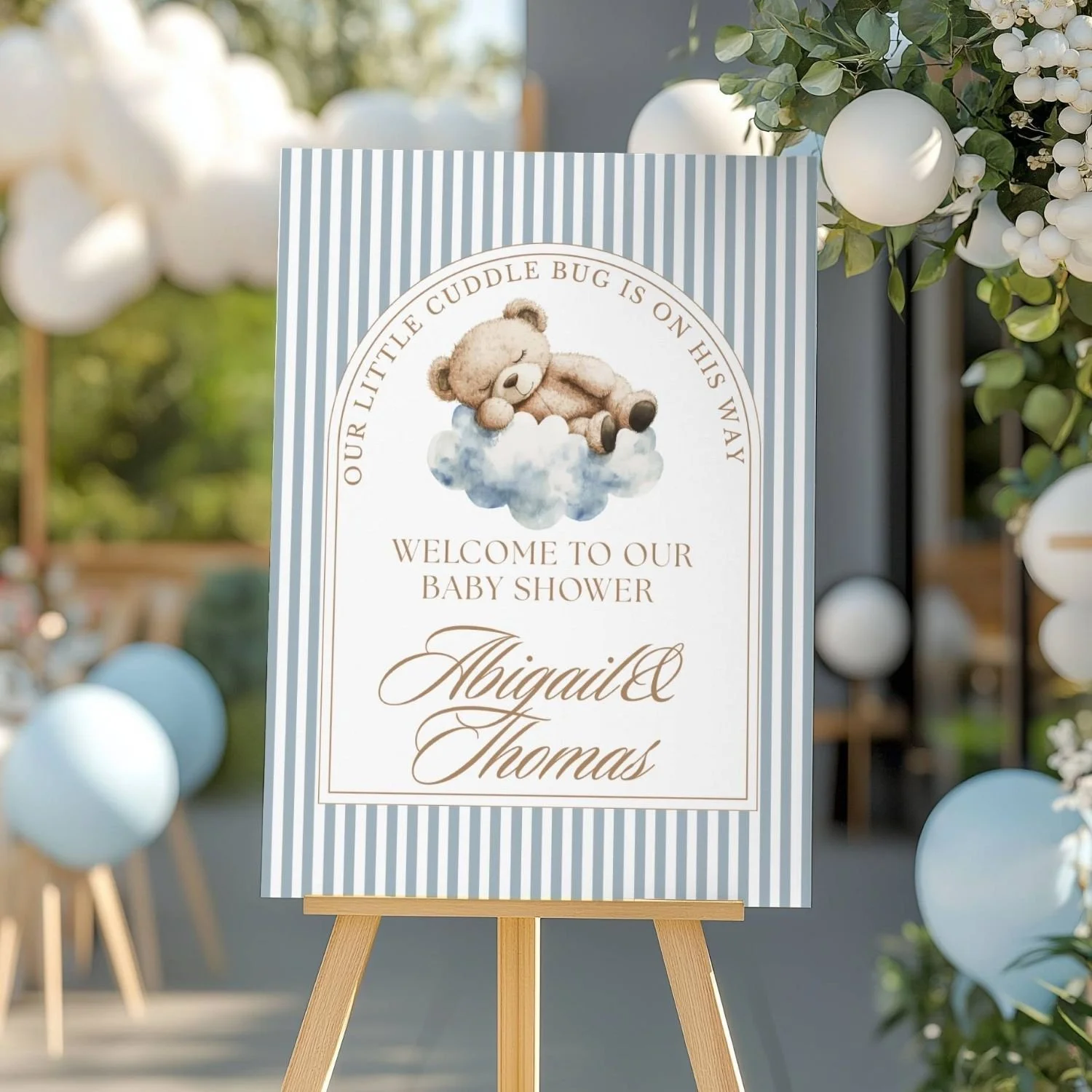 Our Little Cuddle Bug Blue Teddy Bear Baby Shower Welcome Sign-#94