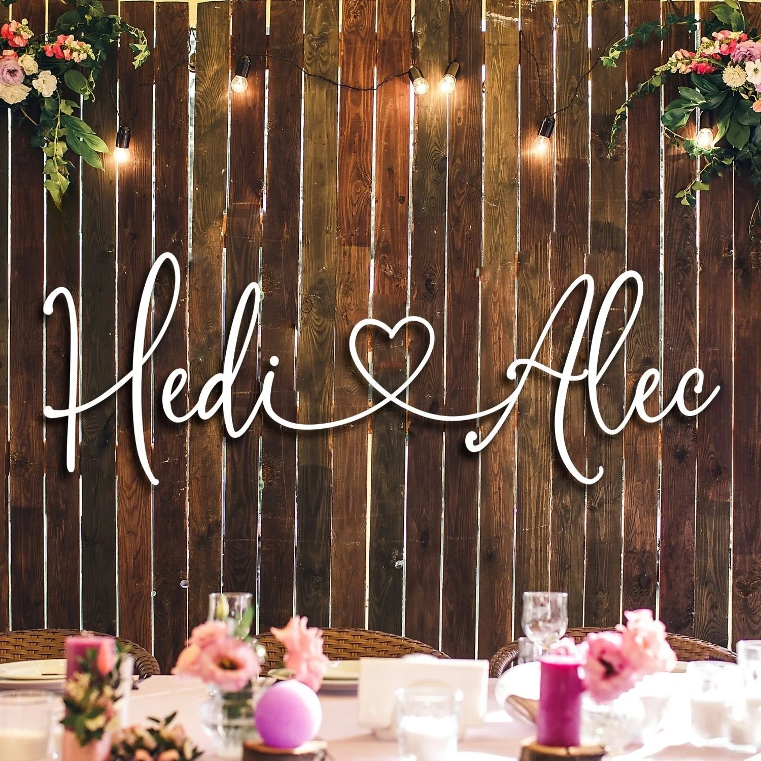 Custom 3D Wooden Wedding Backdrop Couple Name Sign #7
