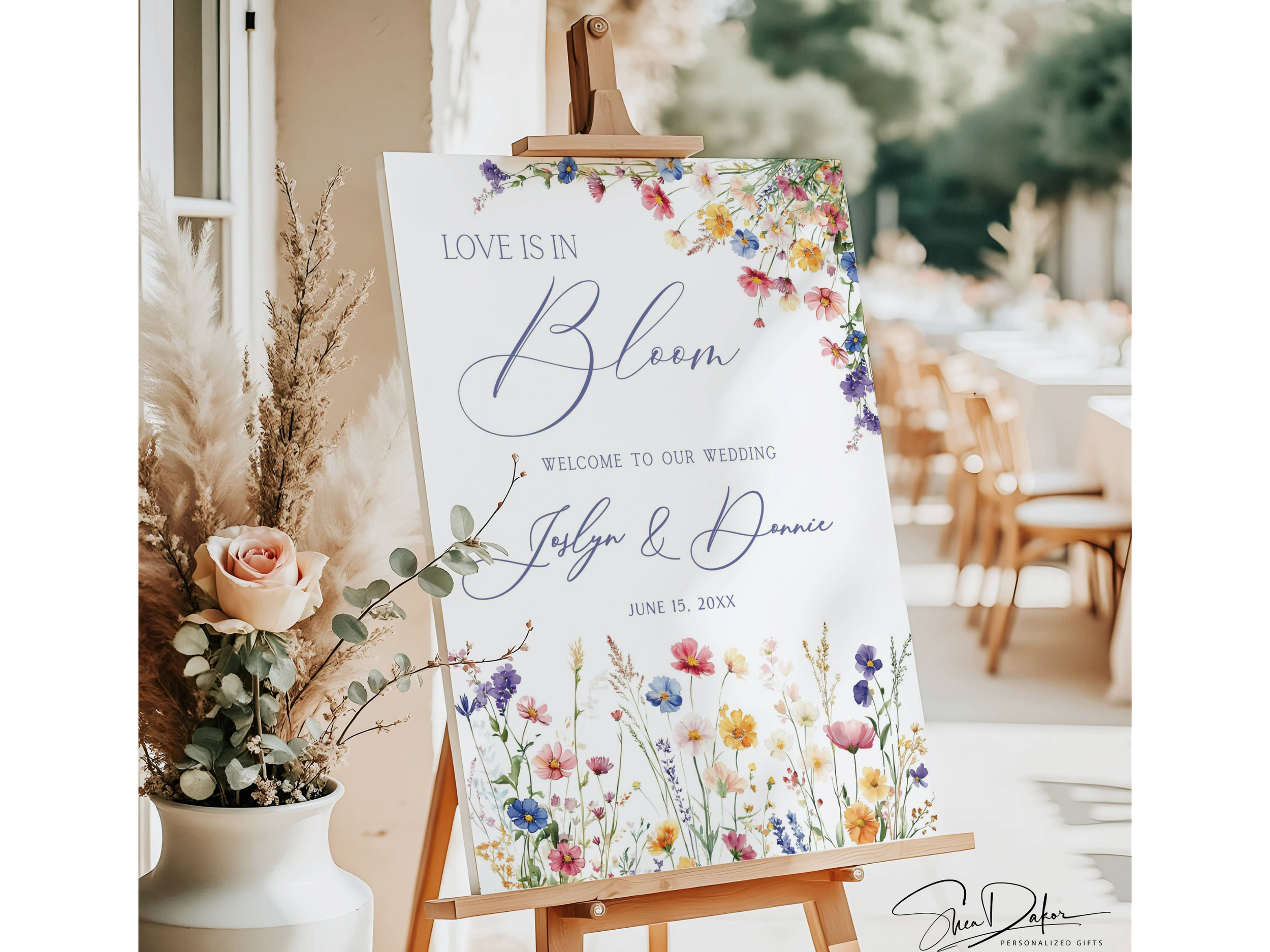 Love is in Bloom Wildflower Wedding Welcome Sign, Printed or Digital #CV32