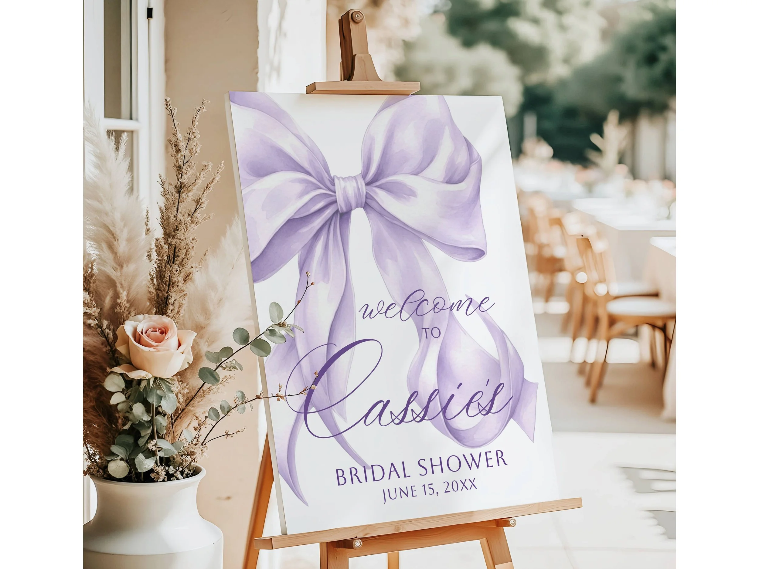 Lavender Watercolor Coquette Bow Bridal Shower Welcome Sign #22