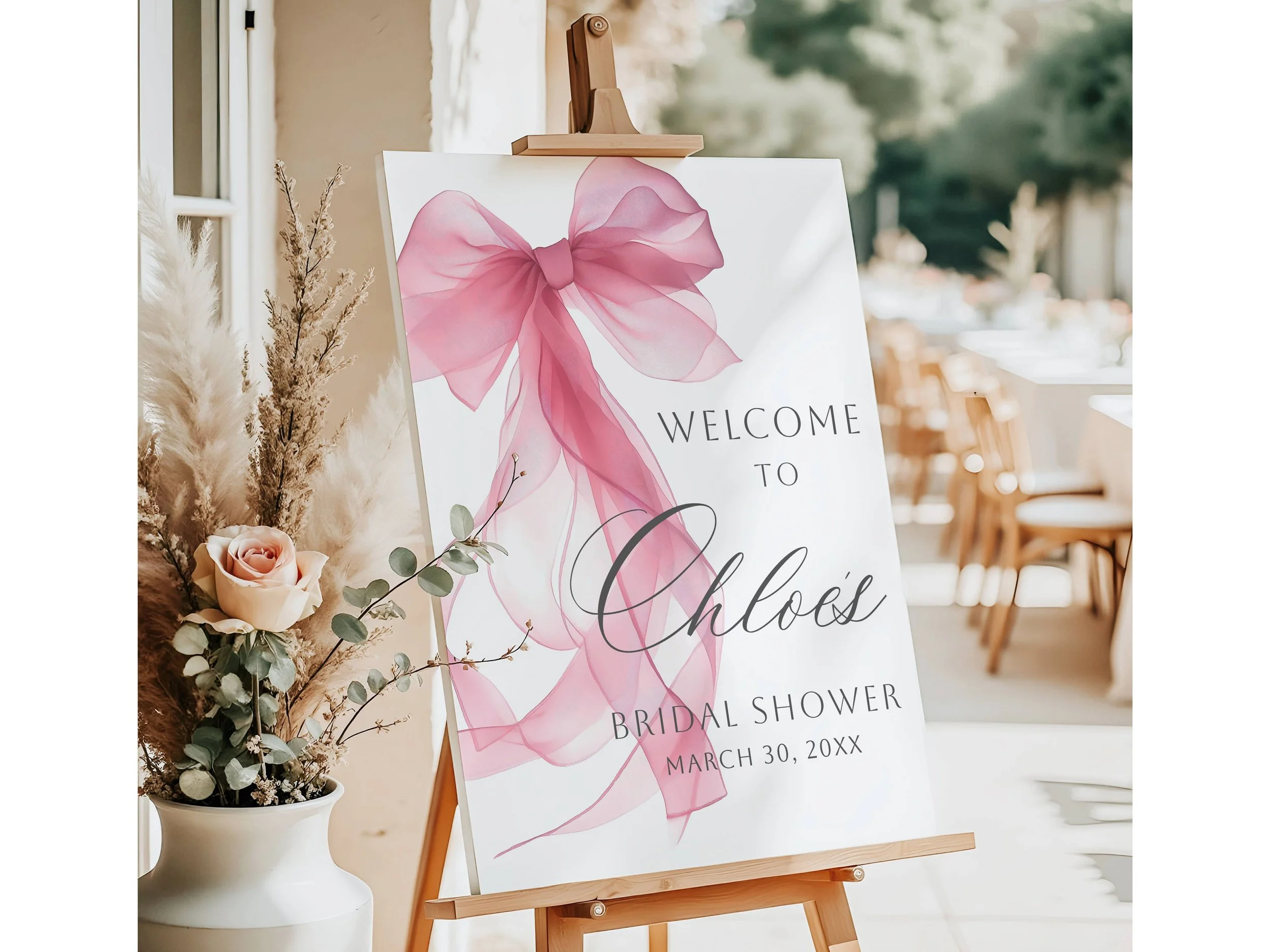 Custom Modern Pink Coquette Bow Bridal Shower Welcome Sign #30