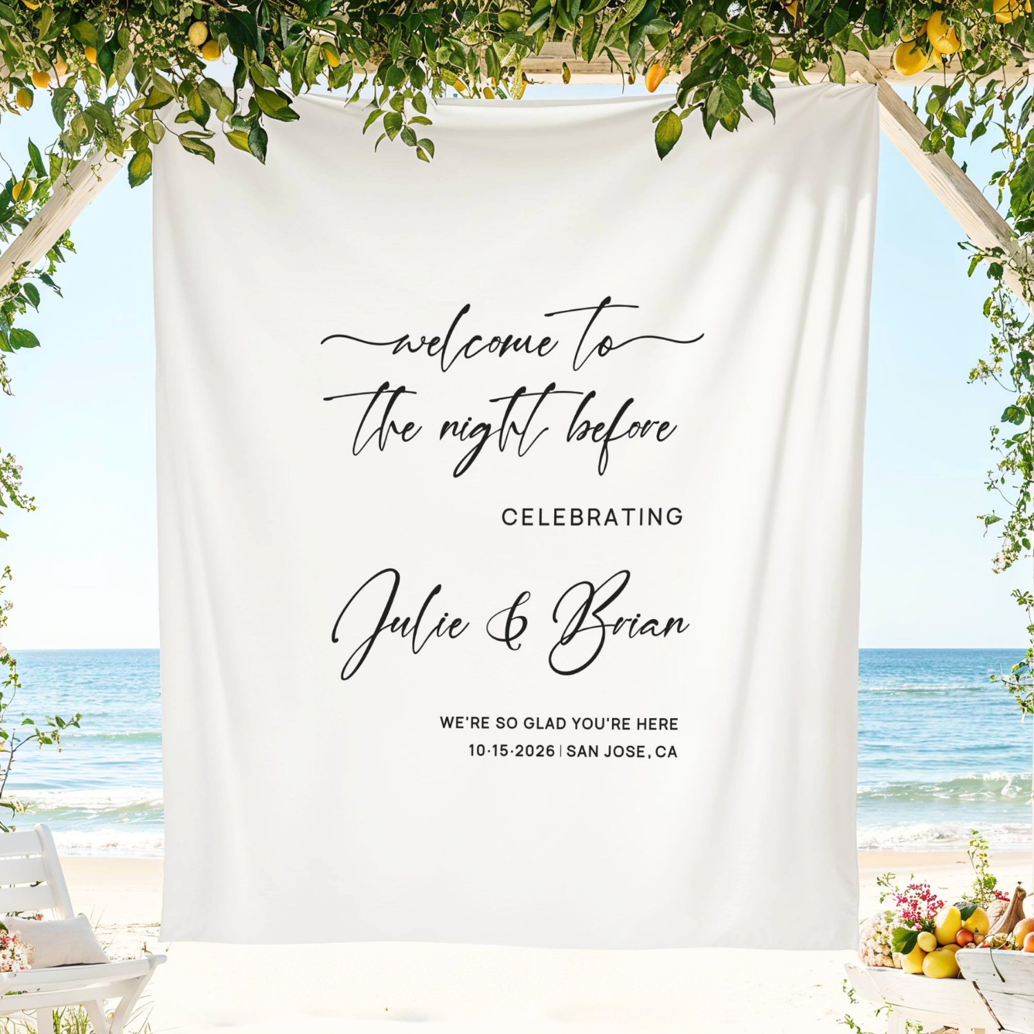 Elegant Rehearsal Dinner Welcome Banner Tapestry #55