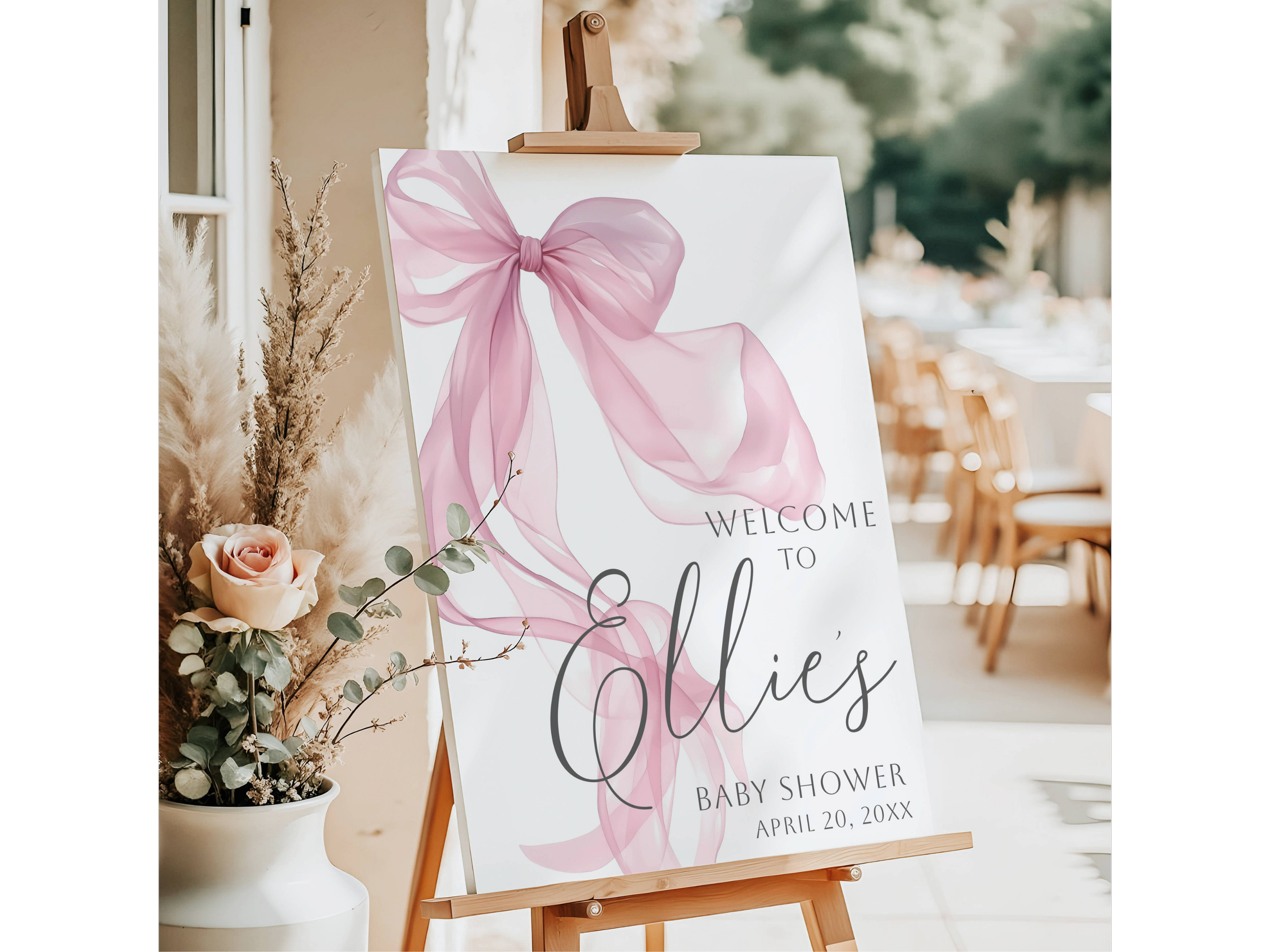 Pink Bow Baby Shower Welcome Sign #37 Little Ellie