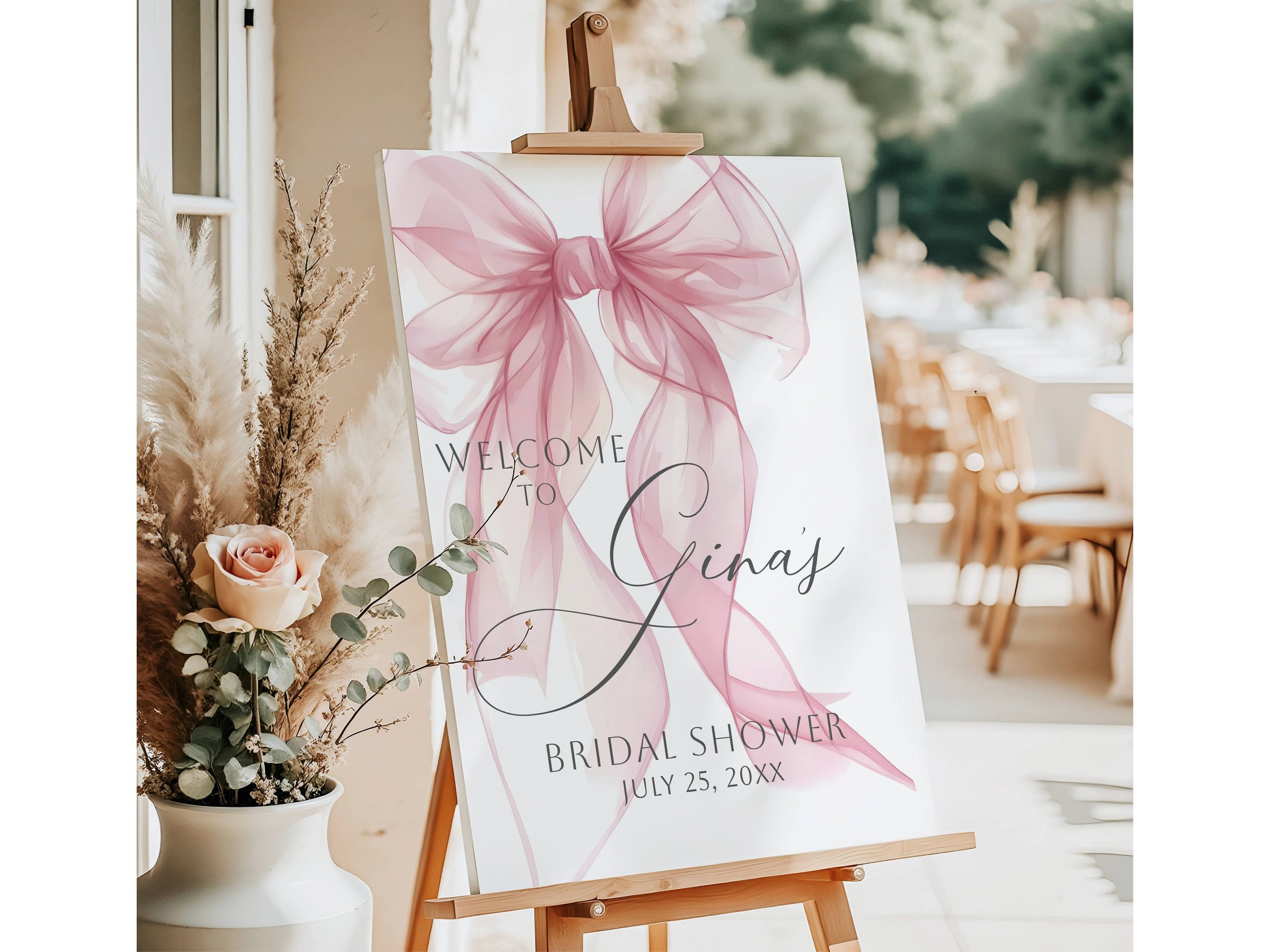 Personalized Pink Coquette Bow Bridal Shower Welcome Sign #25