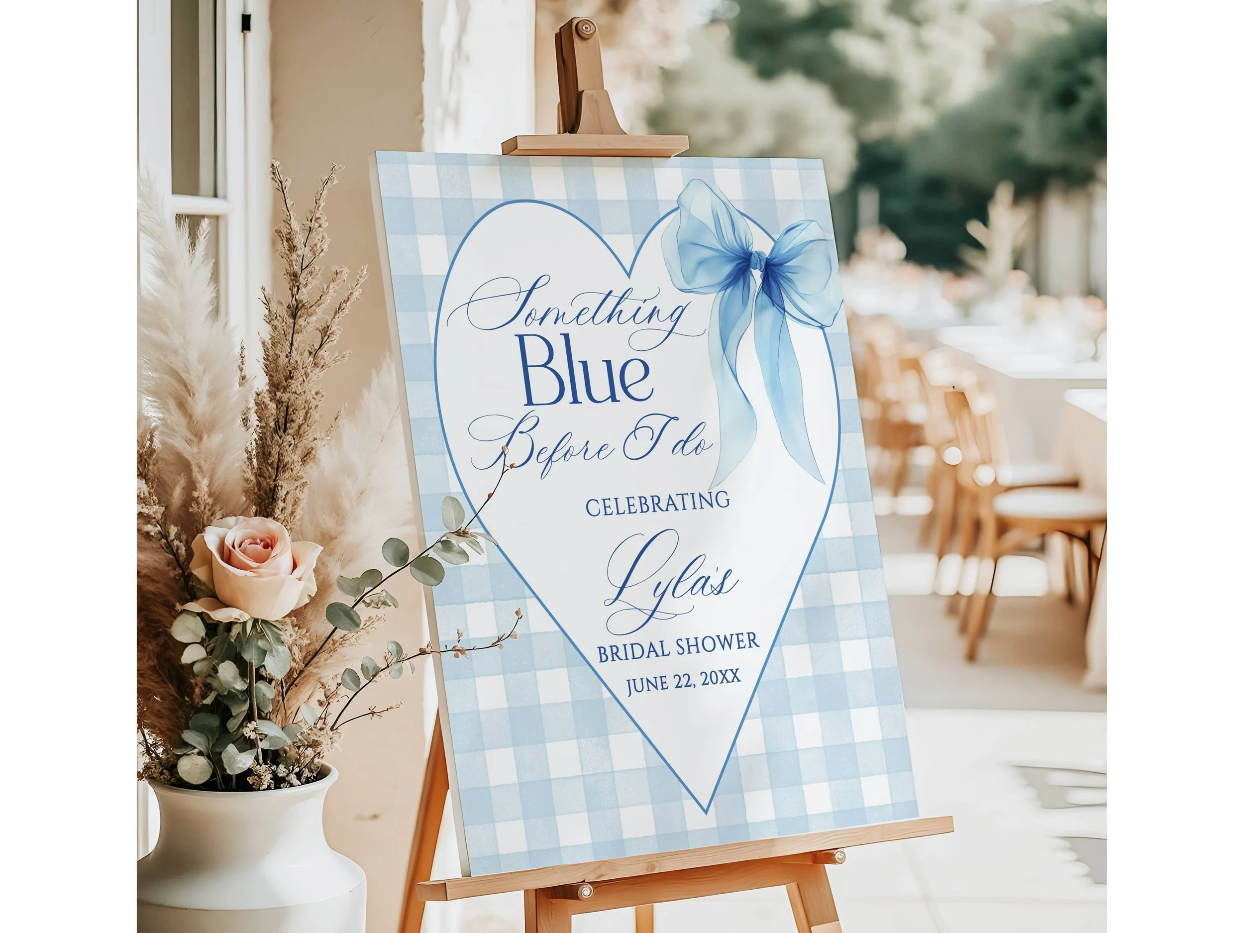 Something Blue Before I Do Bridal Shower Welcome Sign, Blue Gingham & Heart Border #64