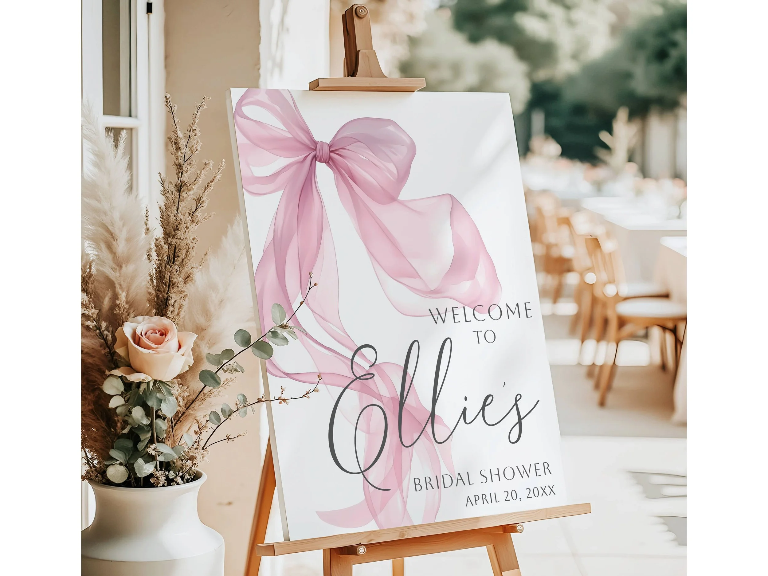 Personalized Pink Coquette Ribbon Bridal Shower Welcome Sign #28