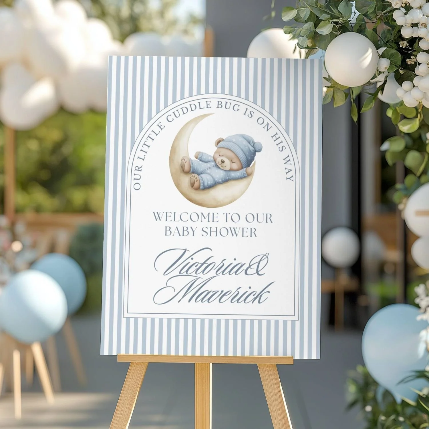 Our Little Cuddle Bug Blue Teddy Bear Baby Shower Welcome Sign-#93